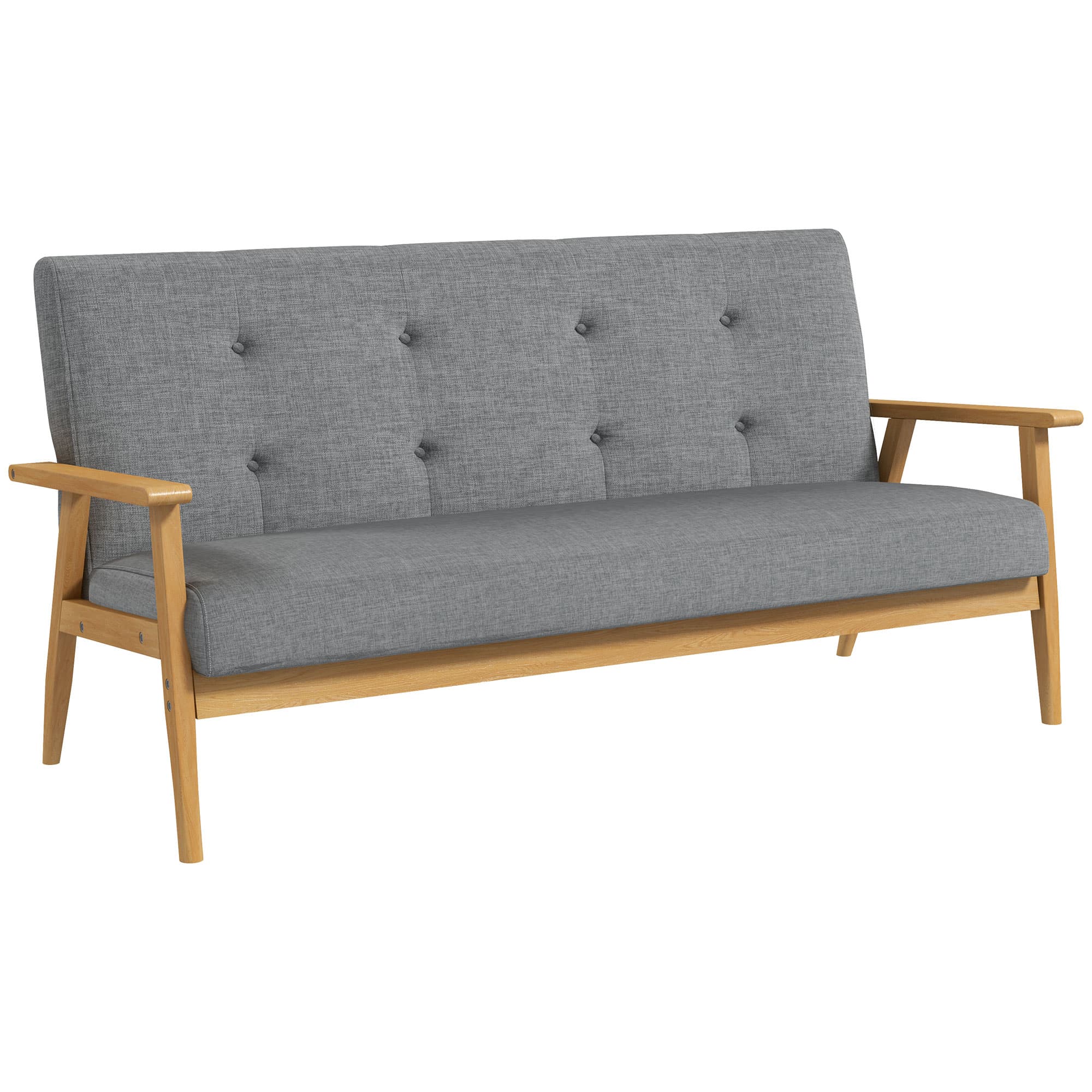 HOMCOM Canapé 3 places 154,5, canapé scandinave avec dossier capitonné, assise rembourrée et accoudoirs, gris