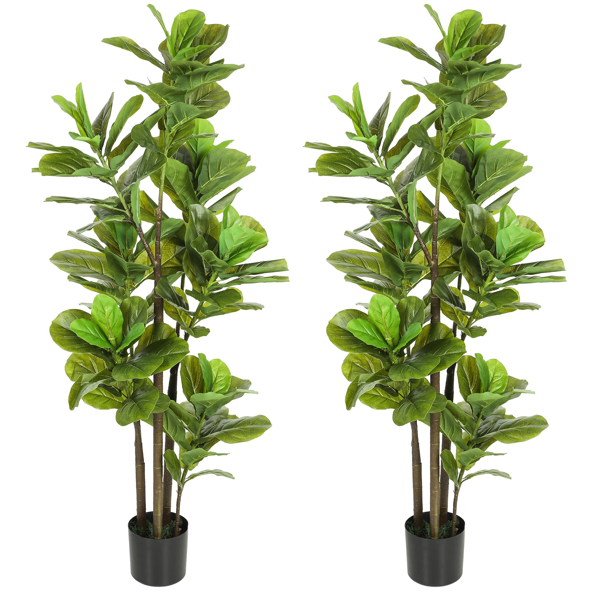 HOMCOM Lot de 2 plantes artificielles intérieures 150 cm, fausse plante à figuier lyre avec pot en ciment, vert