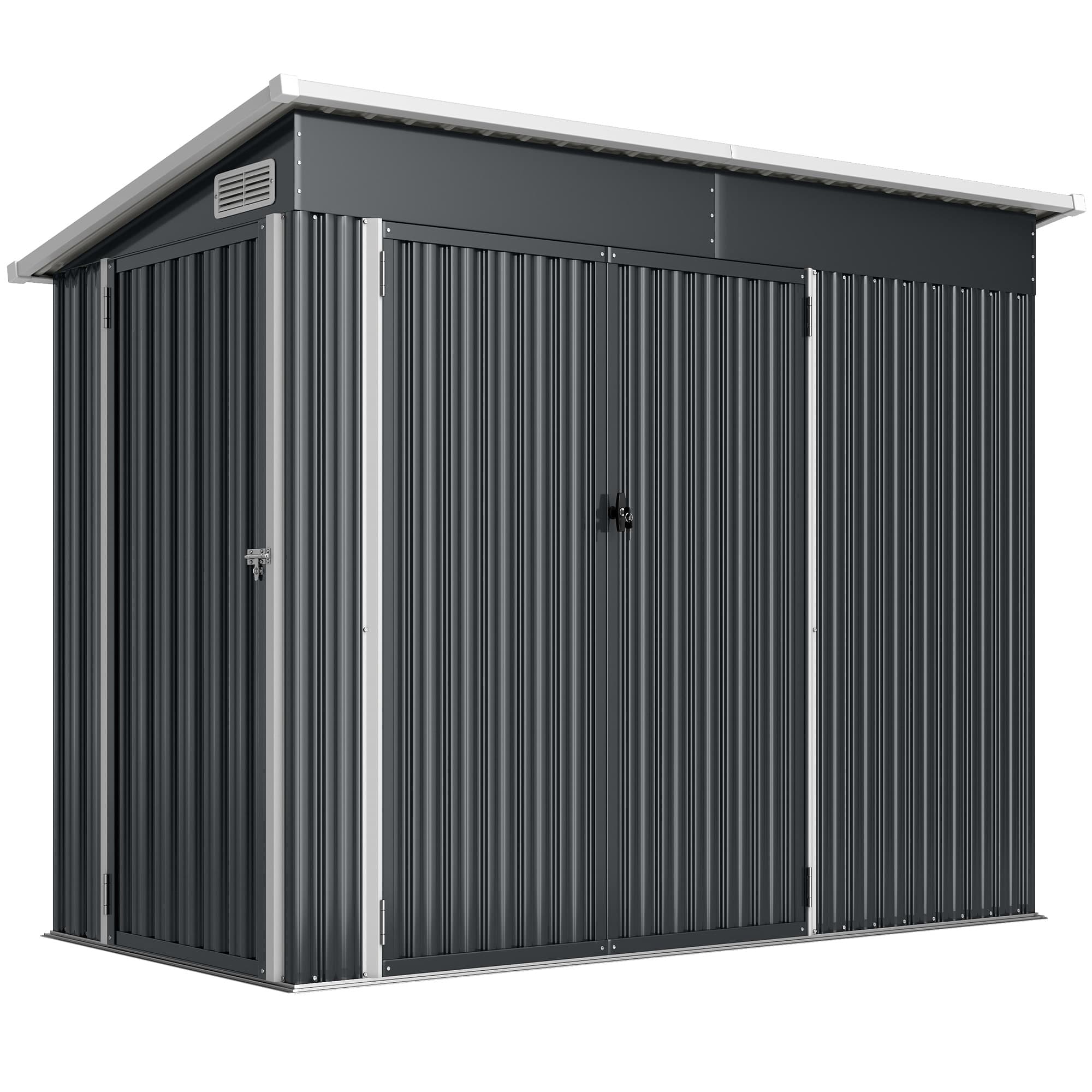 Outsunny Abri de jardin en métal cabane jardin extérieure triple porte verrouillable toit incliné aérations 234x132x185cm gris