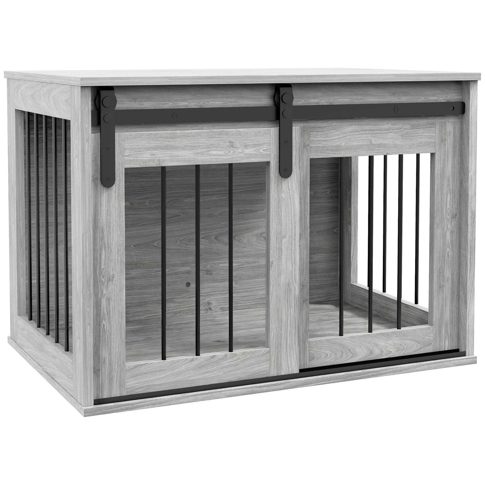PawHut Cage caisse pour chien animaux intérieur porte coulissante, métal effet bois, dim. 57H x 80L x 54l cm