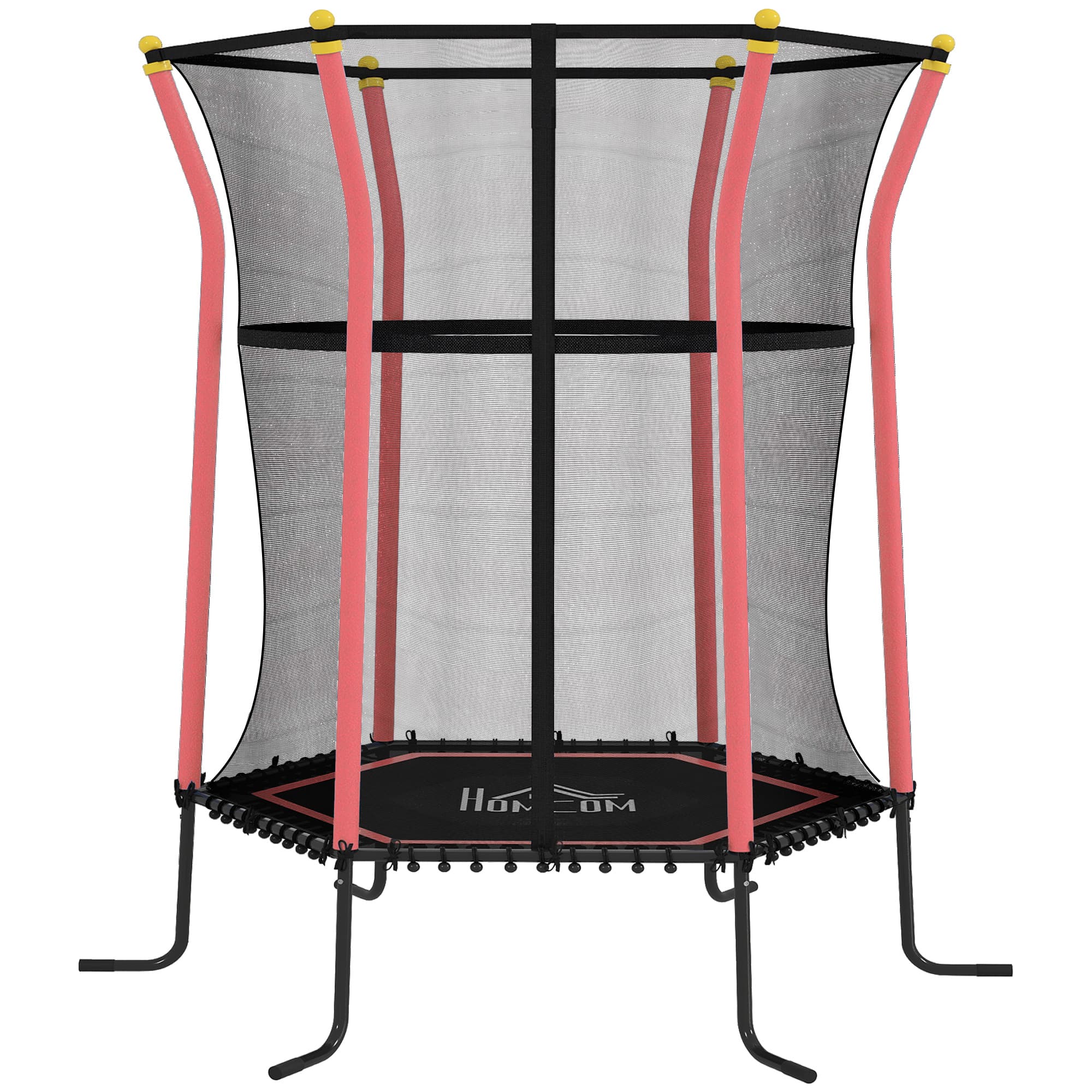 HOMCOM Trampoline pour enfant Ø 1,63 x 1,9 m filet de sécurité porte zippée 6 poteaux rembourrés inclus rouge noir