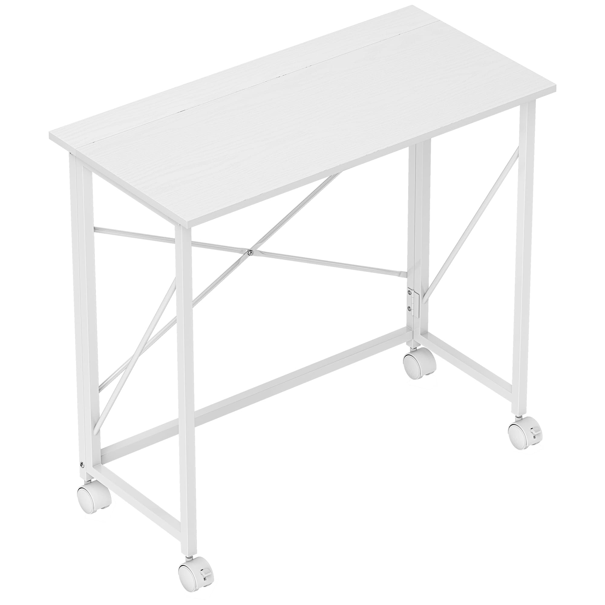 HOMCOM Bureau pliant table d'ordinateur 80 x 40 cm sur roulettes pour bureau à domicile, chambre, petits espaces, blanc