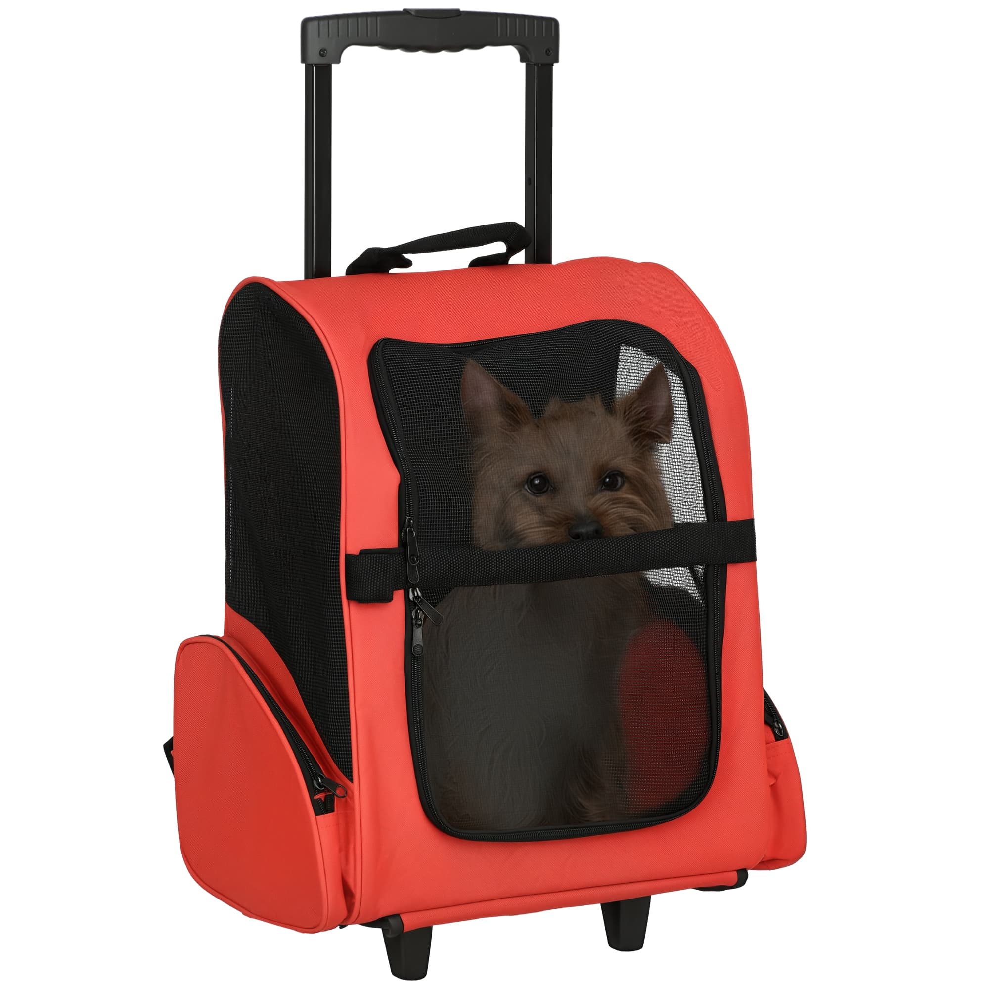 PawHut 2 en 1 trolley chariot sac a dos sac de transport a roulettes pour chien chat