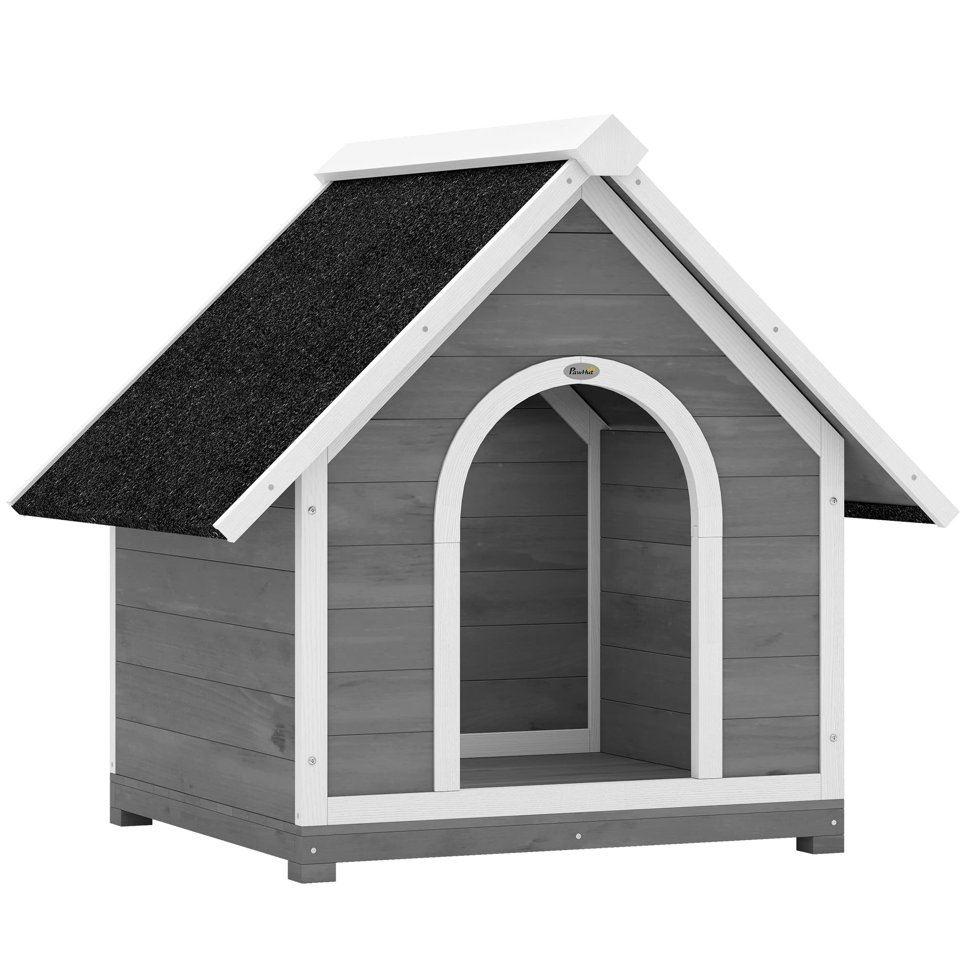 PawHut Niche pour Chien Extérieur Maison pour Chien Corps Entièrement Ouvrant pour Nettoyage Facile 84x101x86 cm Gris et Blanc