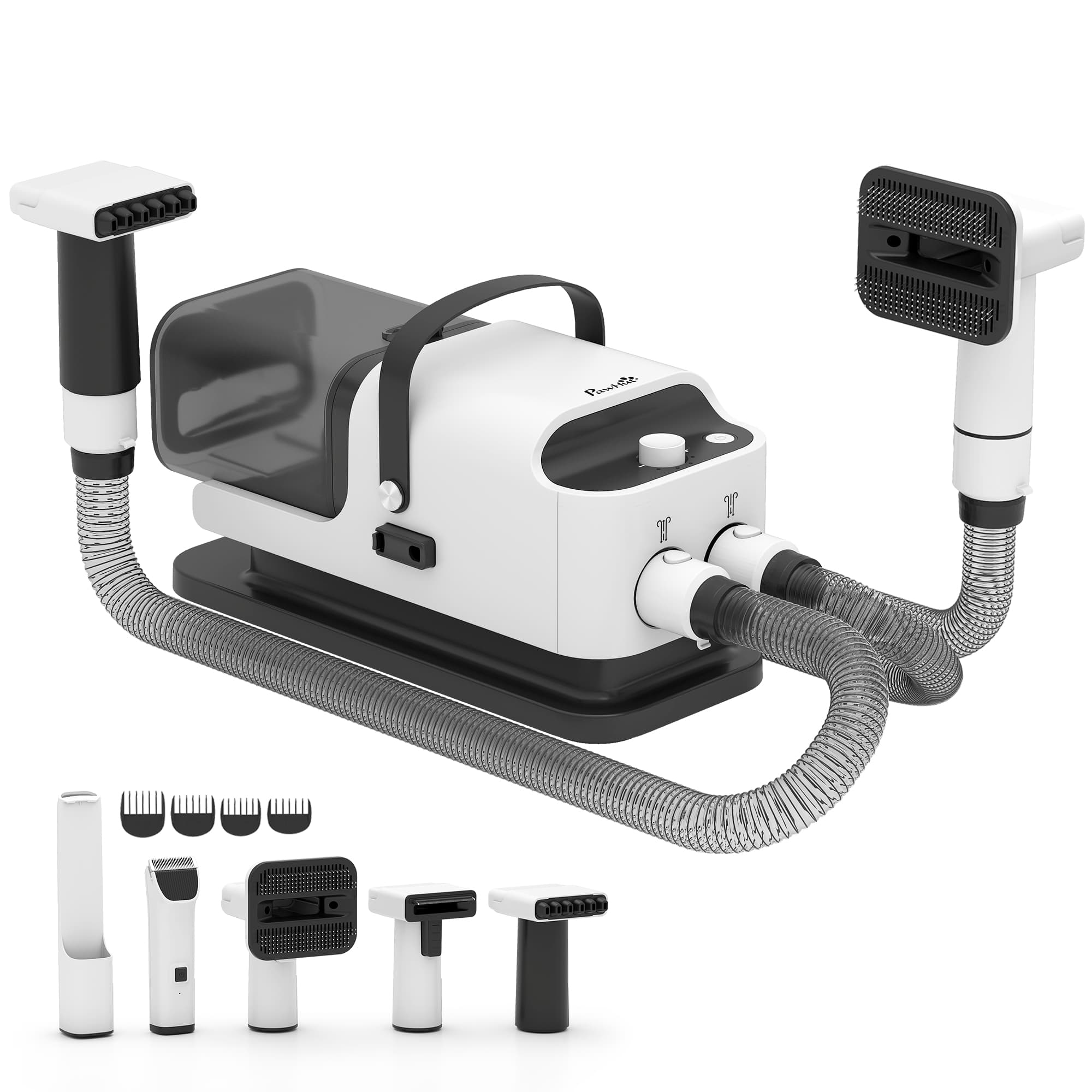 PawHut Aspirateur poil de chien et séchoir 5-en-1 kit toilettage chien professionnel 12kPa 50dB 37,6x17,5x18,5cm blanc