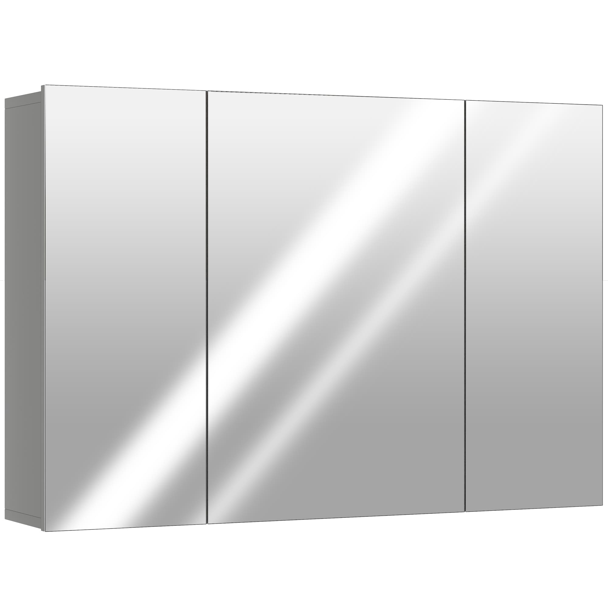 kleankin Armoire murale de salle de bain avec 3 portes miroir et étagères réglables en MDF Gris dim. 90L x 15l x 60H cm
