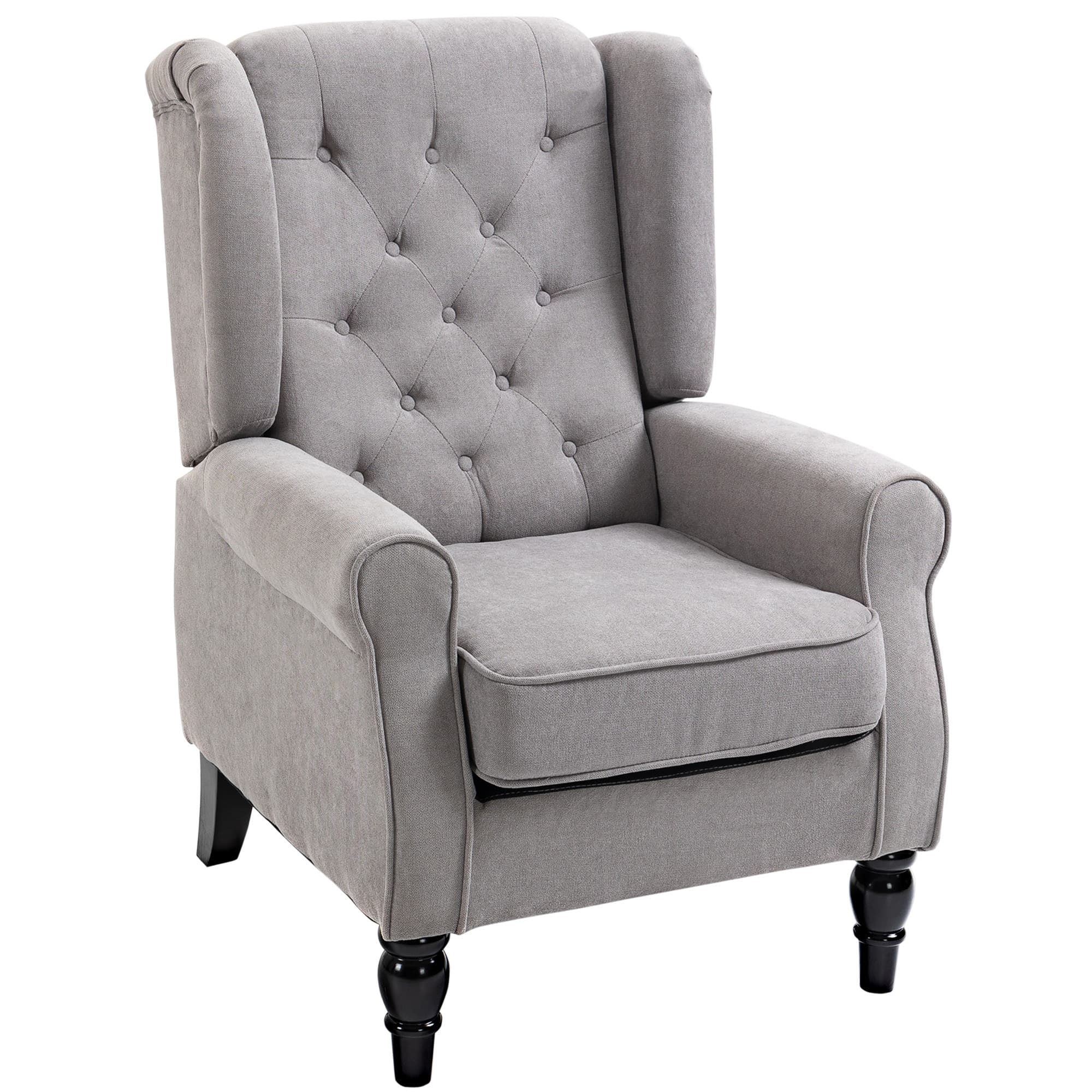 HOMCOM Fauteuil de salon capitonné avec assise large, pieds en bois, style classique, grand confort, 74 x 86 x 102 cm, gris