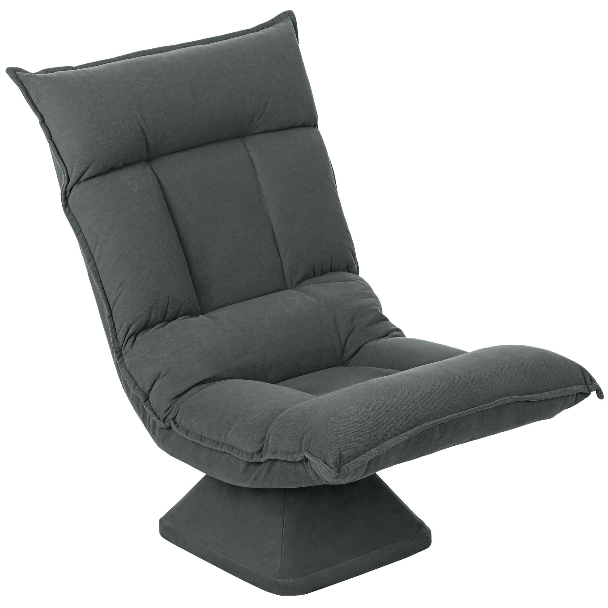 HOMCOM Chaise de sol pivotante à 360°, fauteuil pliable en velours avec dossier réglable 5 positions, 70x62x95cm, gris foncé