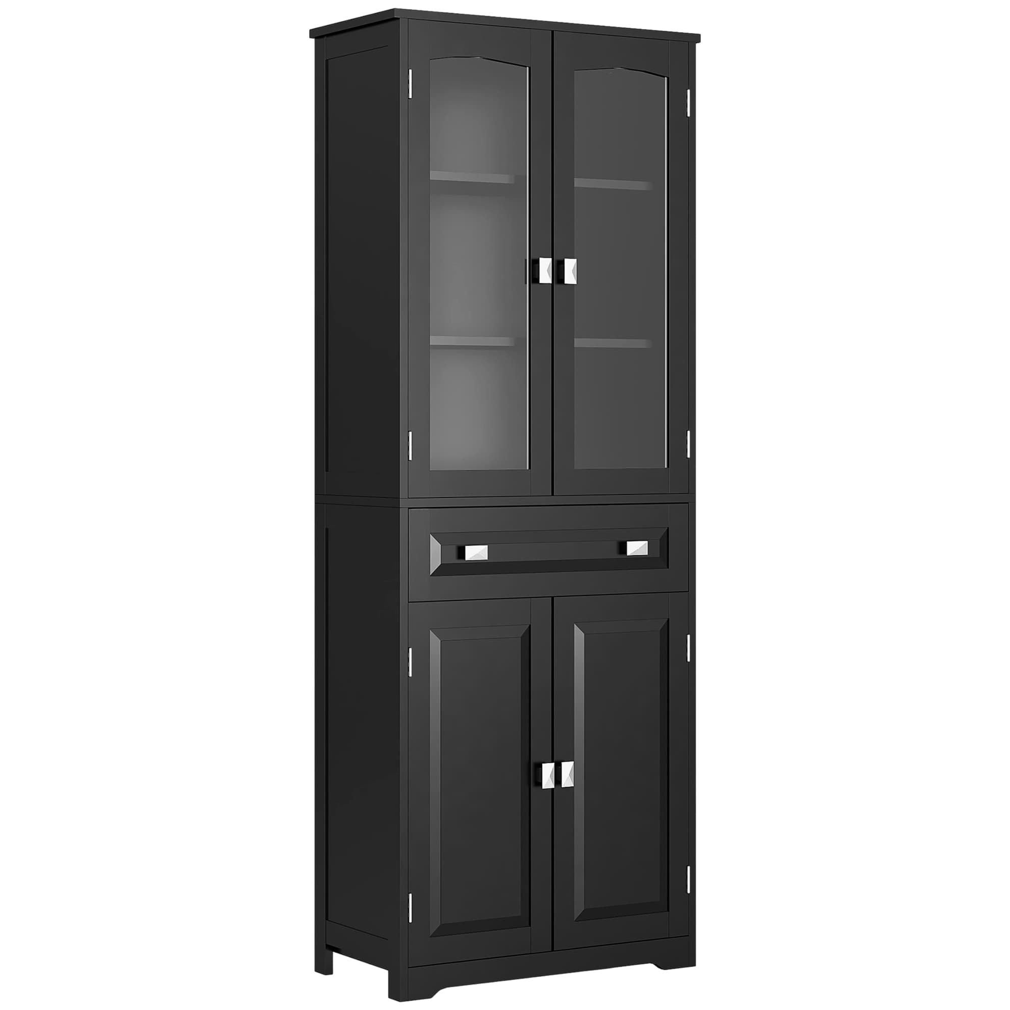 HOMCOM Buffet haut armoire de cuisine 4 portes dont 2 portes vitrées et 1 tiroir hauteur 160 cm avec étagères en bois noir