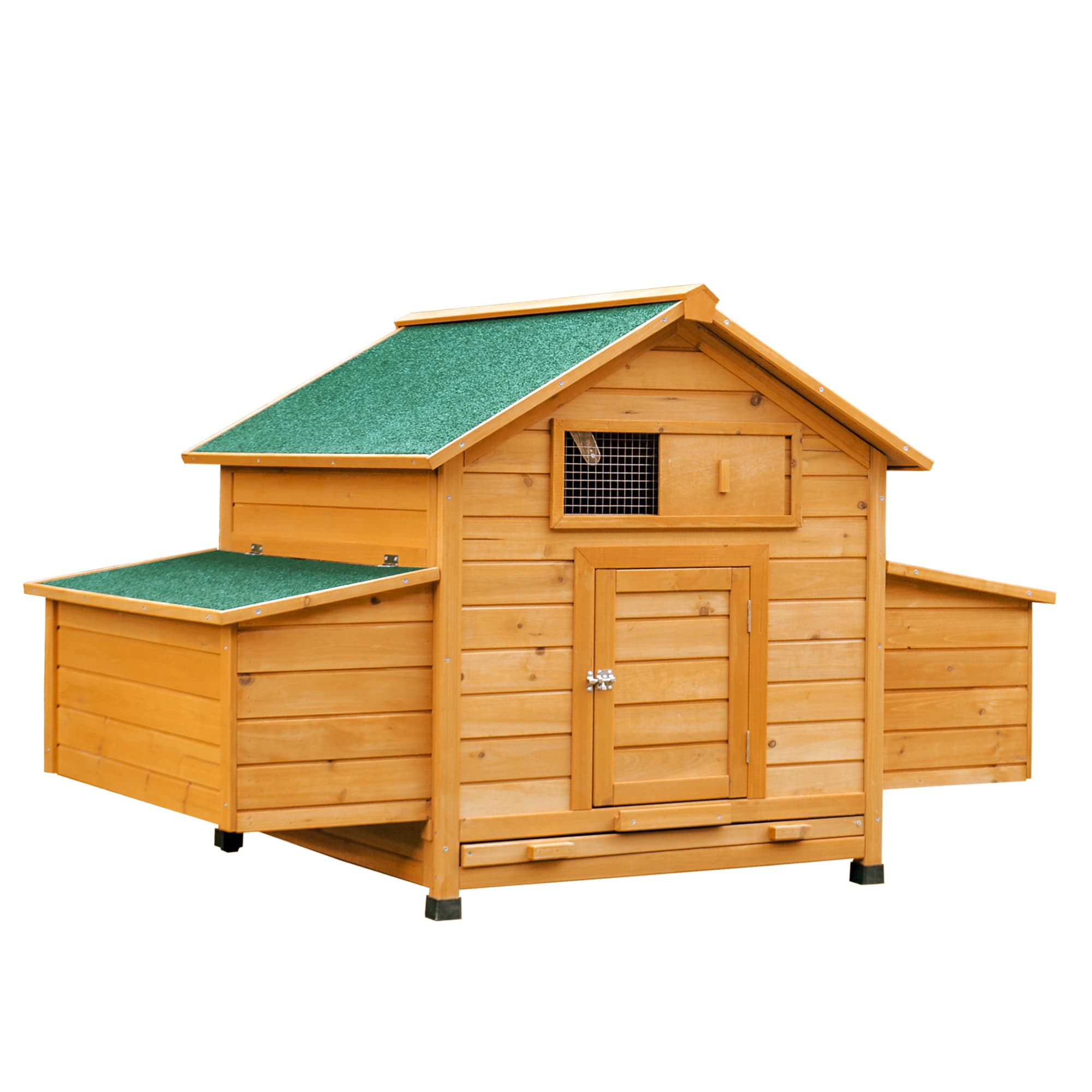 PawHut Poulailler en bois accueillant 4 poules, cage à poules avec pondoir, toit imperméable ouvrable, tiroir amovible, jaune