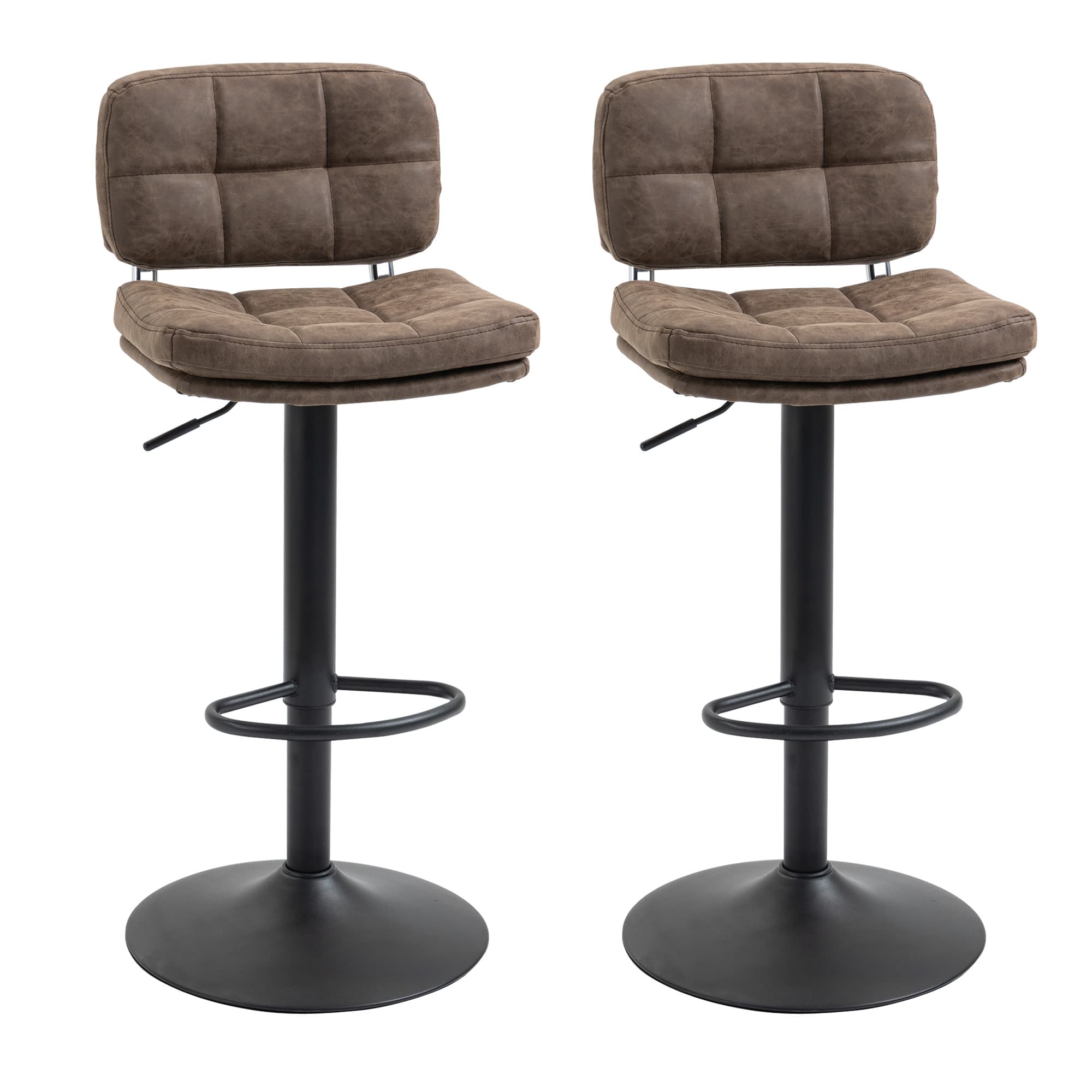 HOMCOM Lot de 2 tabourets de bar chaises hautes en revêtement synthétique PU hauteur réglables repose-pieds base en métal Noir