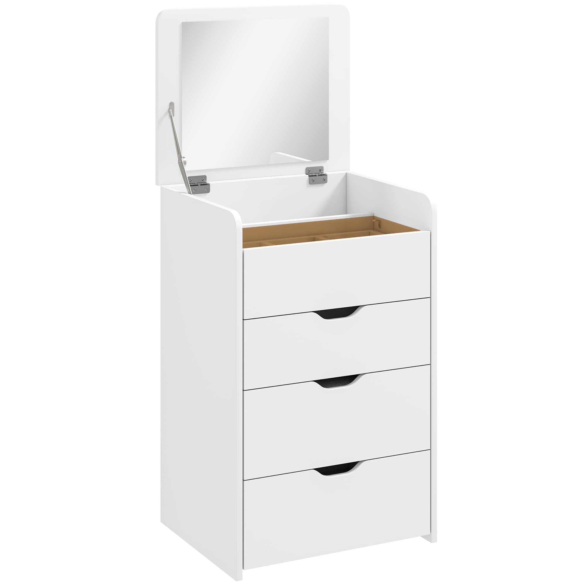 HOMCOM Coiffeuse 3 en 1 avec miroir rabattable et tabouret, avec tiroirs, blanc