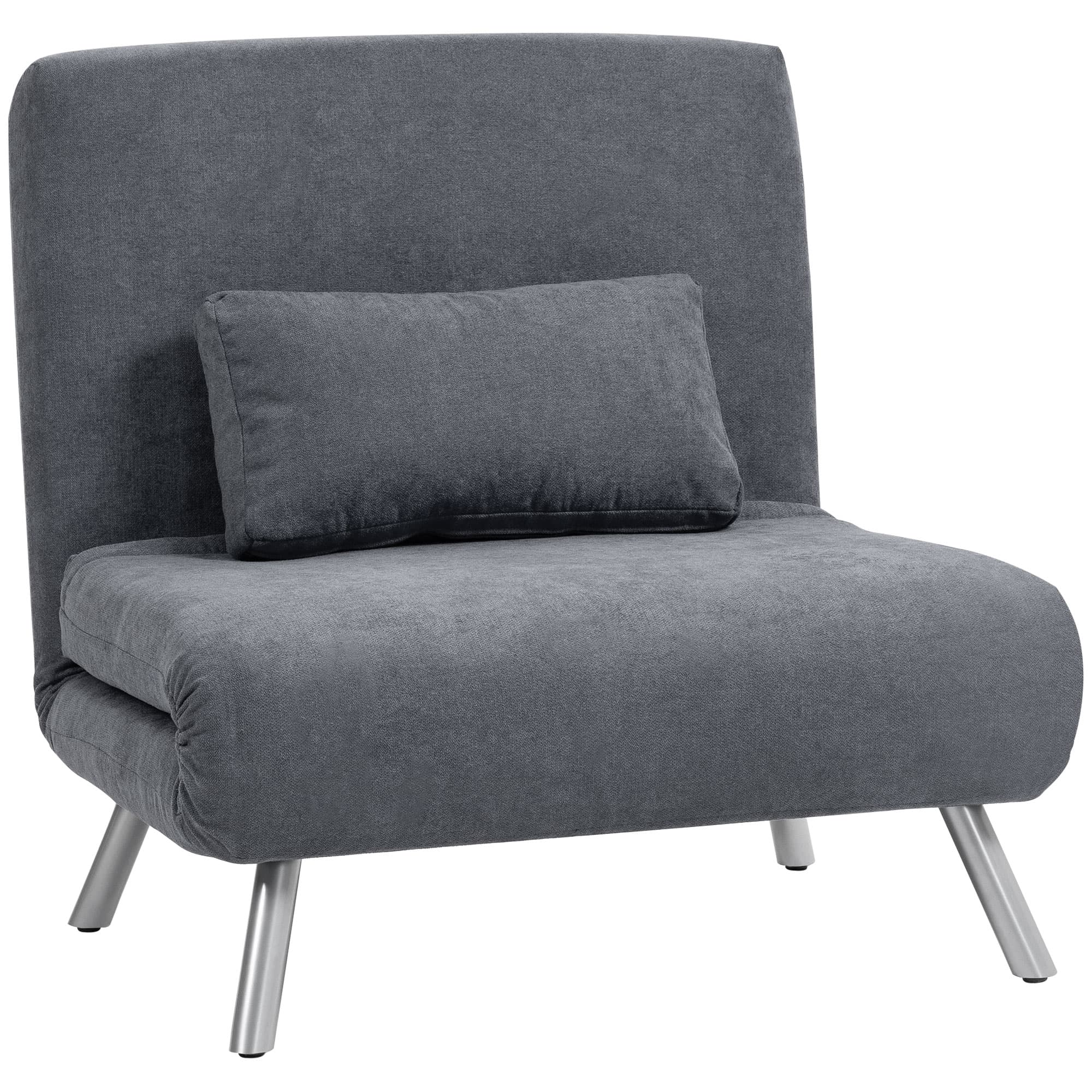HOMCOM Fauteuil convertible 1 place, fauteuil-lit clic-clac 3 en 1 avec dossier réglable, oreiller, assise large, gris foncé
