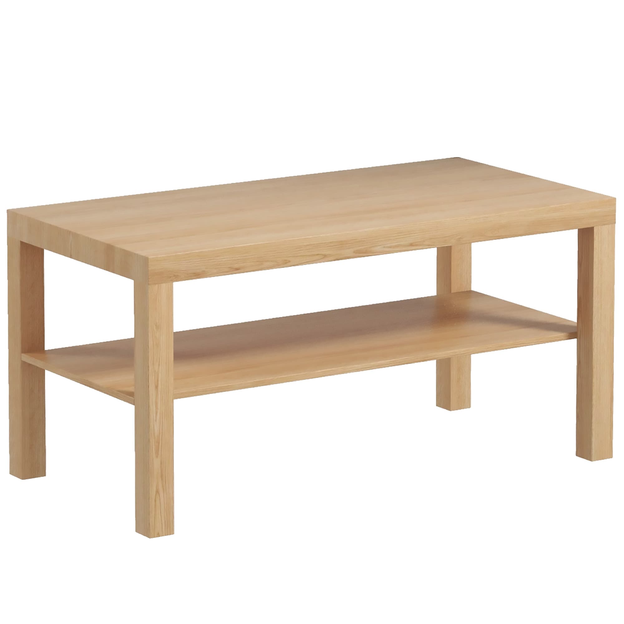HOMCOM Table basse de salon, table d'appoint rectangulaire à 2 niveaux avec étagère de rangement, 90x45x44,5cm, bois naturel