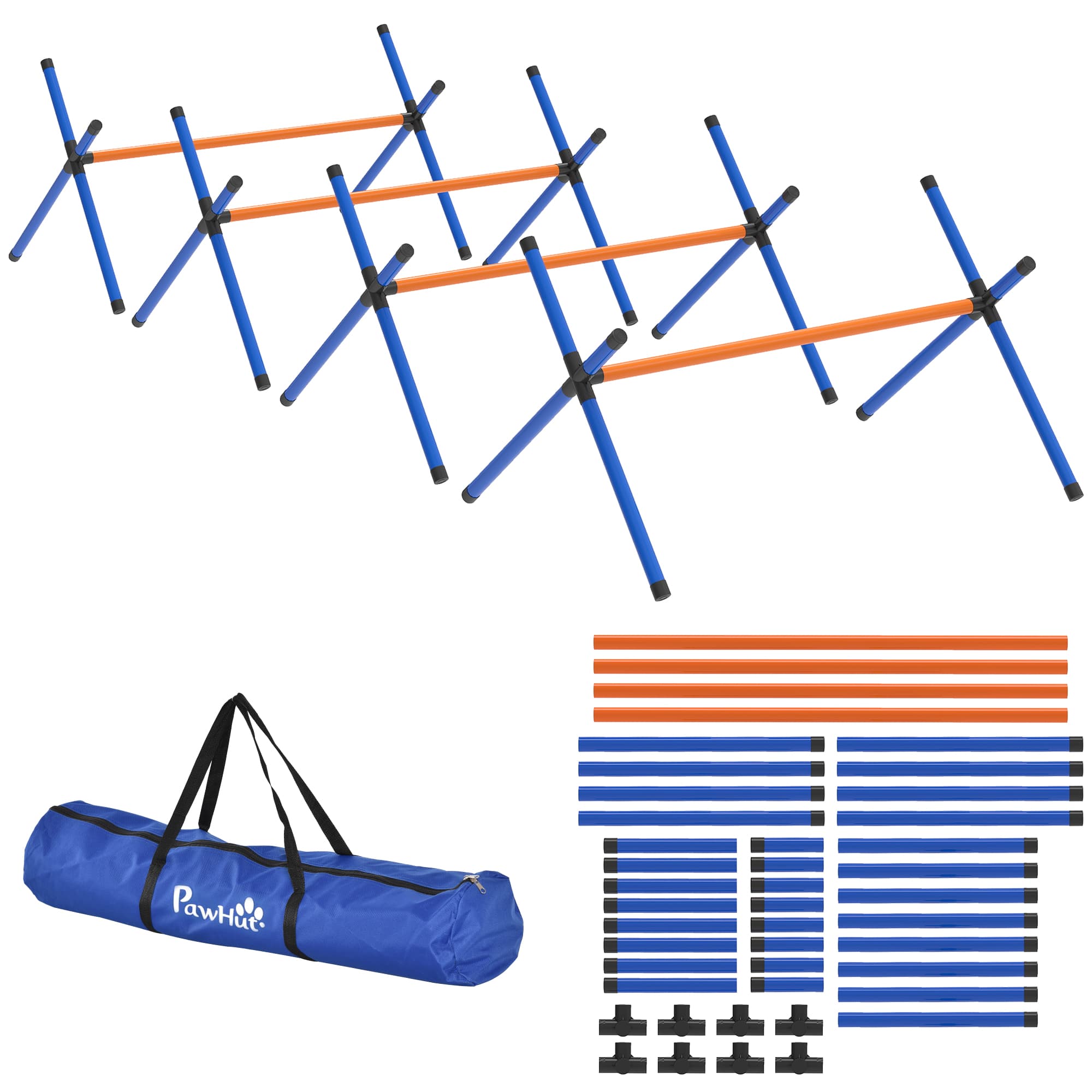 PawHut Kit d'équipement d'agilité pour chien, kit d'agilité pour chien portable avec hauteur réglable, sac de transport, orange