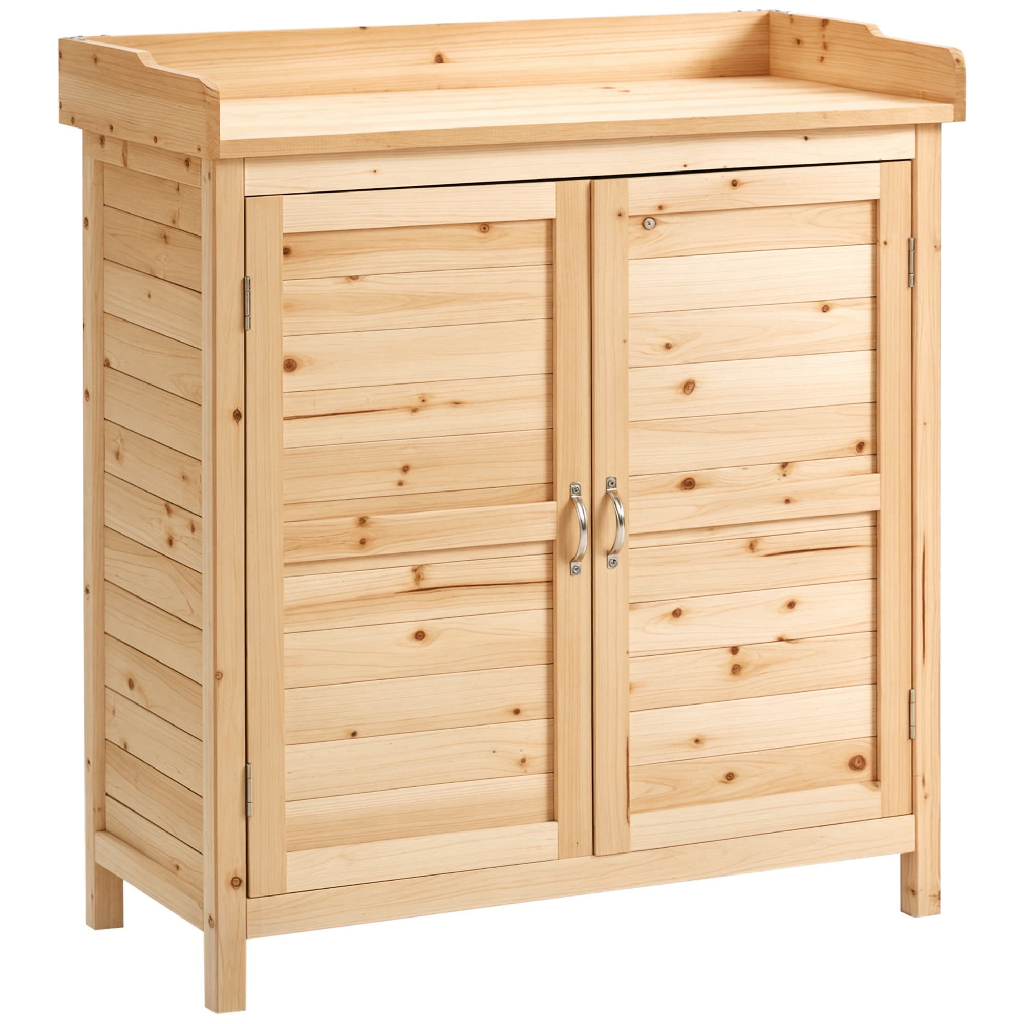 Outsunny Armoire de jardin sur pied placard avec double porte et étagère interne en bois massif sapin pré-huilé dim. 83L x 40l x 92H cm naturel