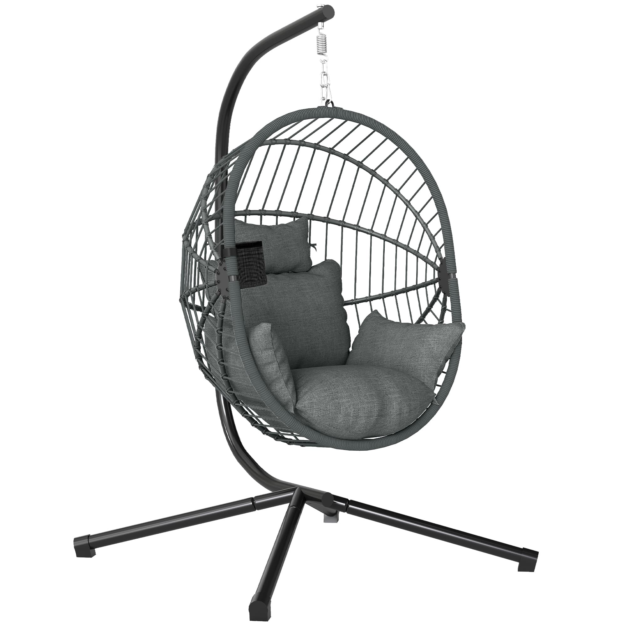 Outsunny Fauteuil œuf suspendu, chaise hamac balançoire intérieur et extérieur, panier pliable, coussin rembourré, gris