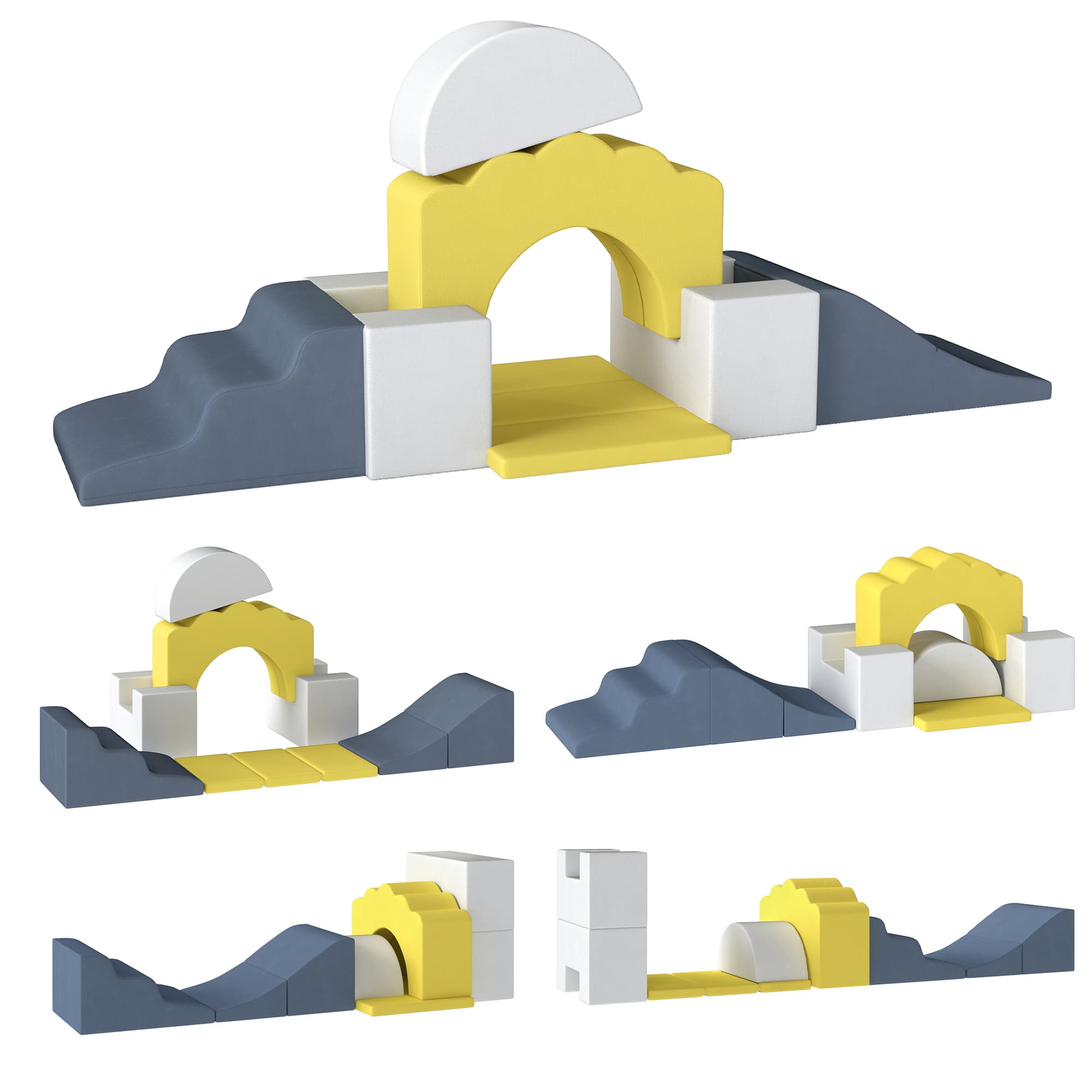 AIYAPLAY Parcours motricité bébé blocs mousse éducatifs modulables 7 pièces housse lavable en velours base antidérapante jaune