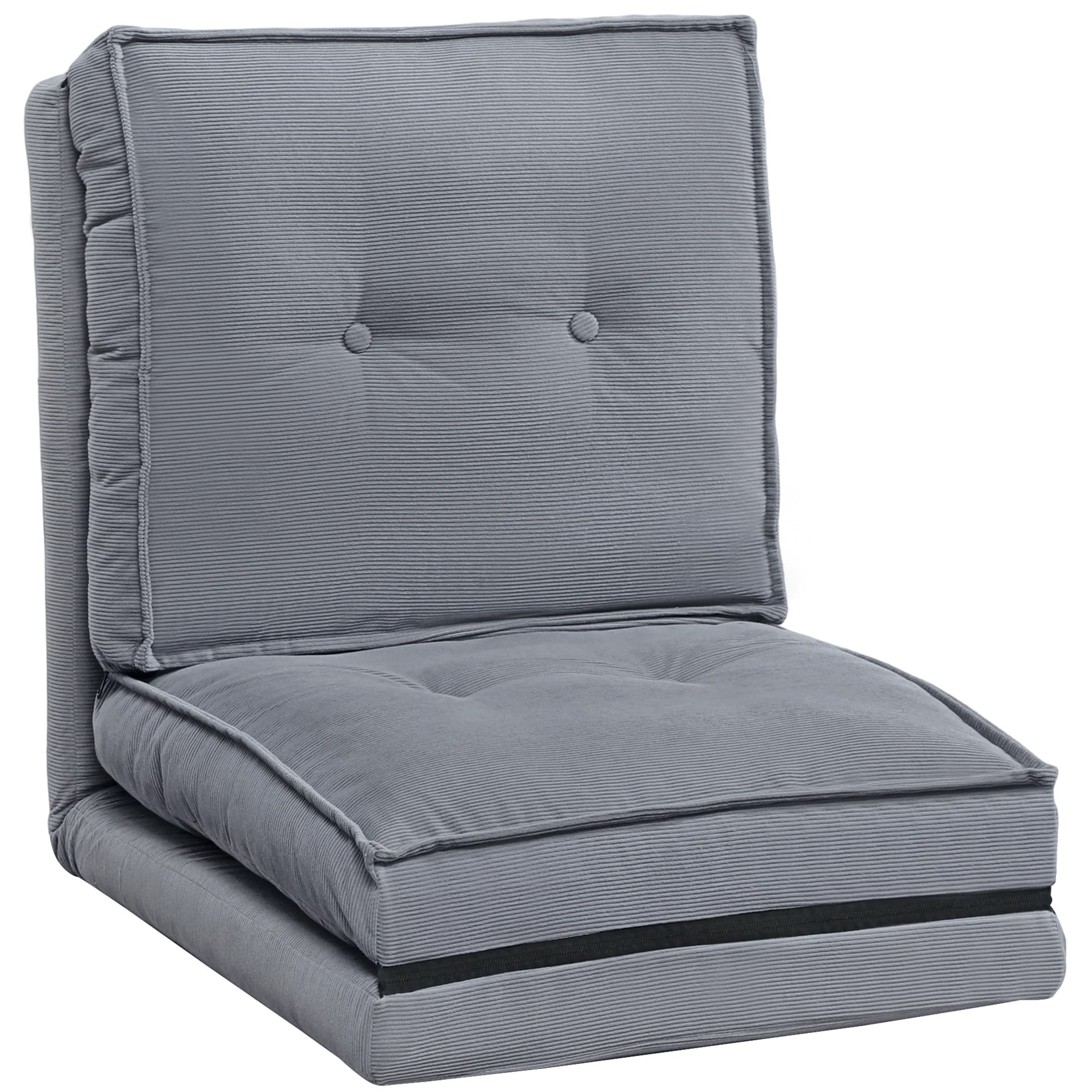 HOMCOM Fauteuil de sol pliable en velours côtelé, matelas de sol avec dossier réglable en 5 positions, 59 x 230 x 15 cm, gris