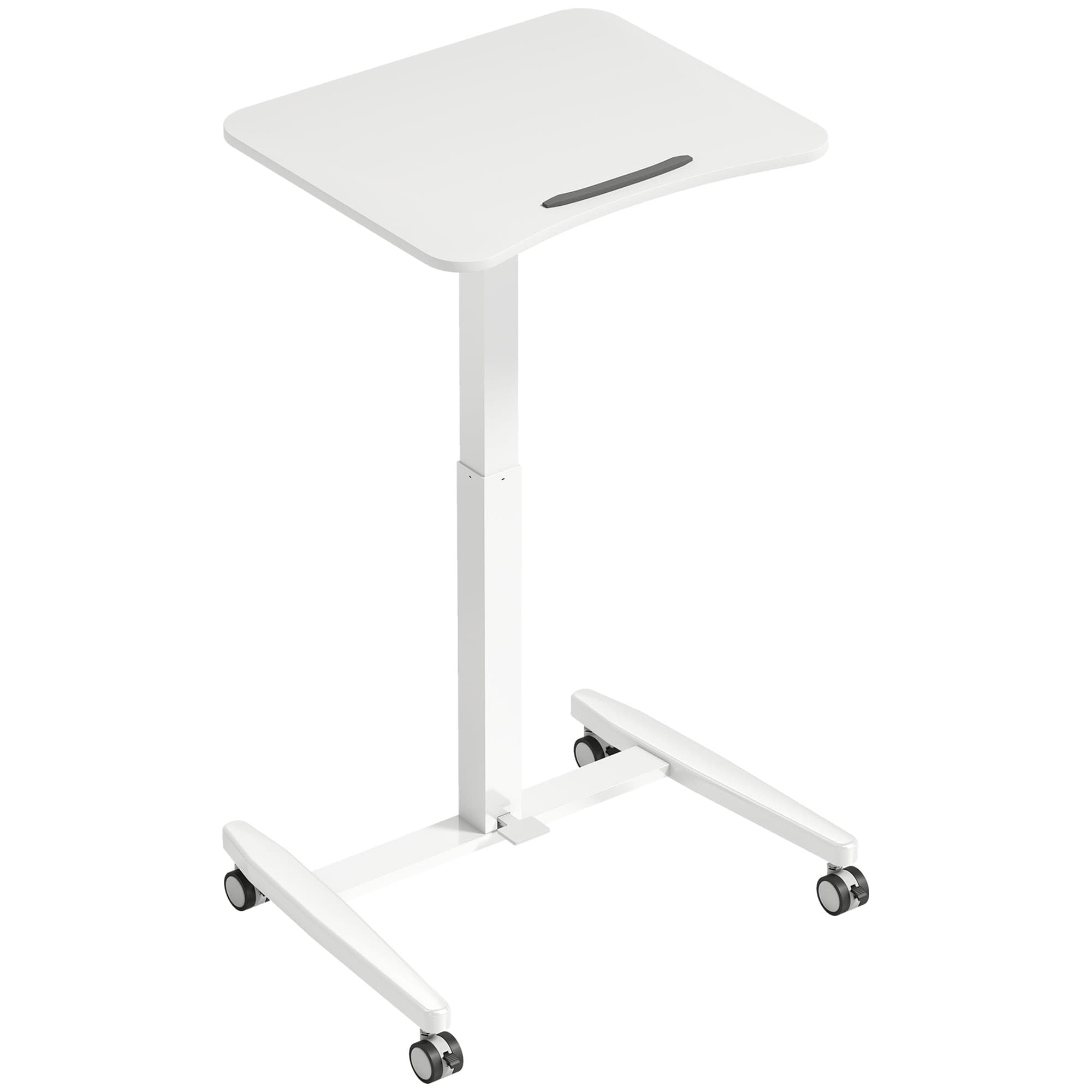 HOMCOM Bureau Debout Réglable en Hauteur, Plateau Inclinable, Roulettes et Cadre en Acier, 60,5 x 52 x 75-114 cm, Blanc