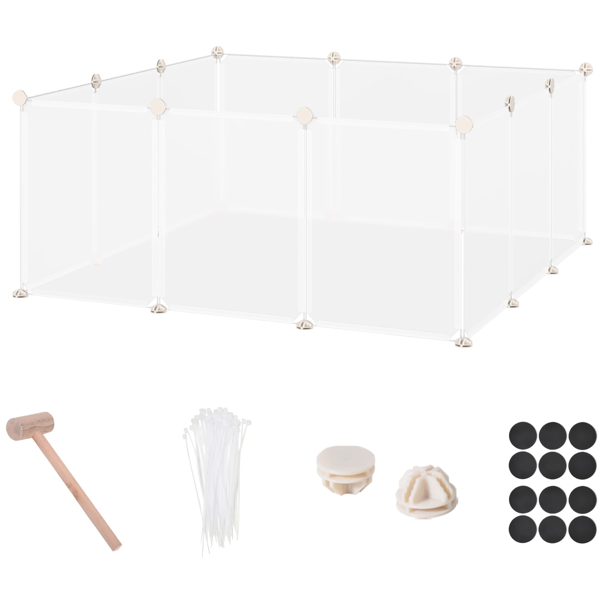 PawHut Parc Modulable 12 Panneaux Blanc pour Petits Animaux 105x105x45cm Aosom France