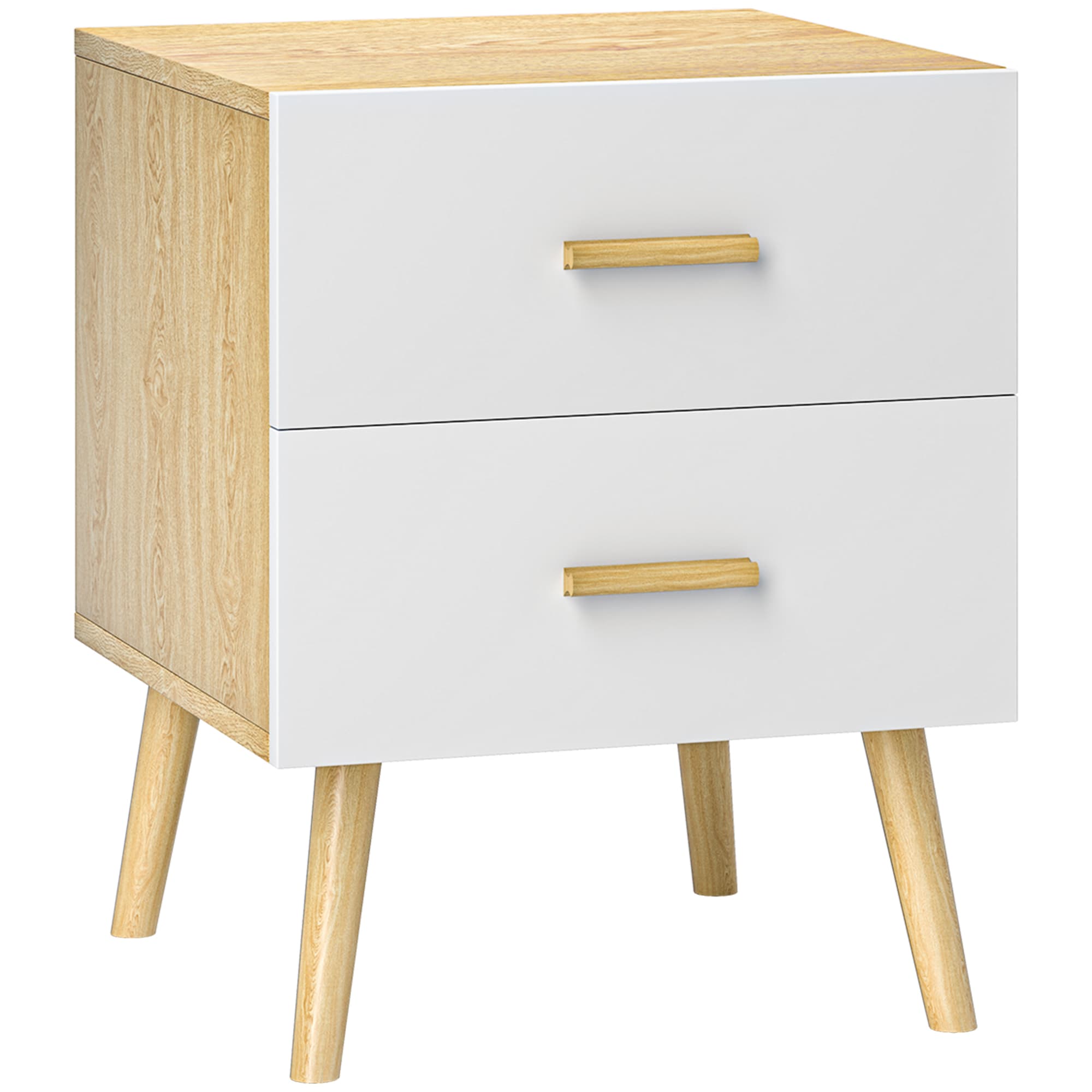 HOMCOM Table de chevet, table de nuit avec 2 tiroirs, style moderne, pour chambre à coucher, salon, 40 x 40 x 50 cm, chêne