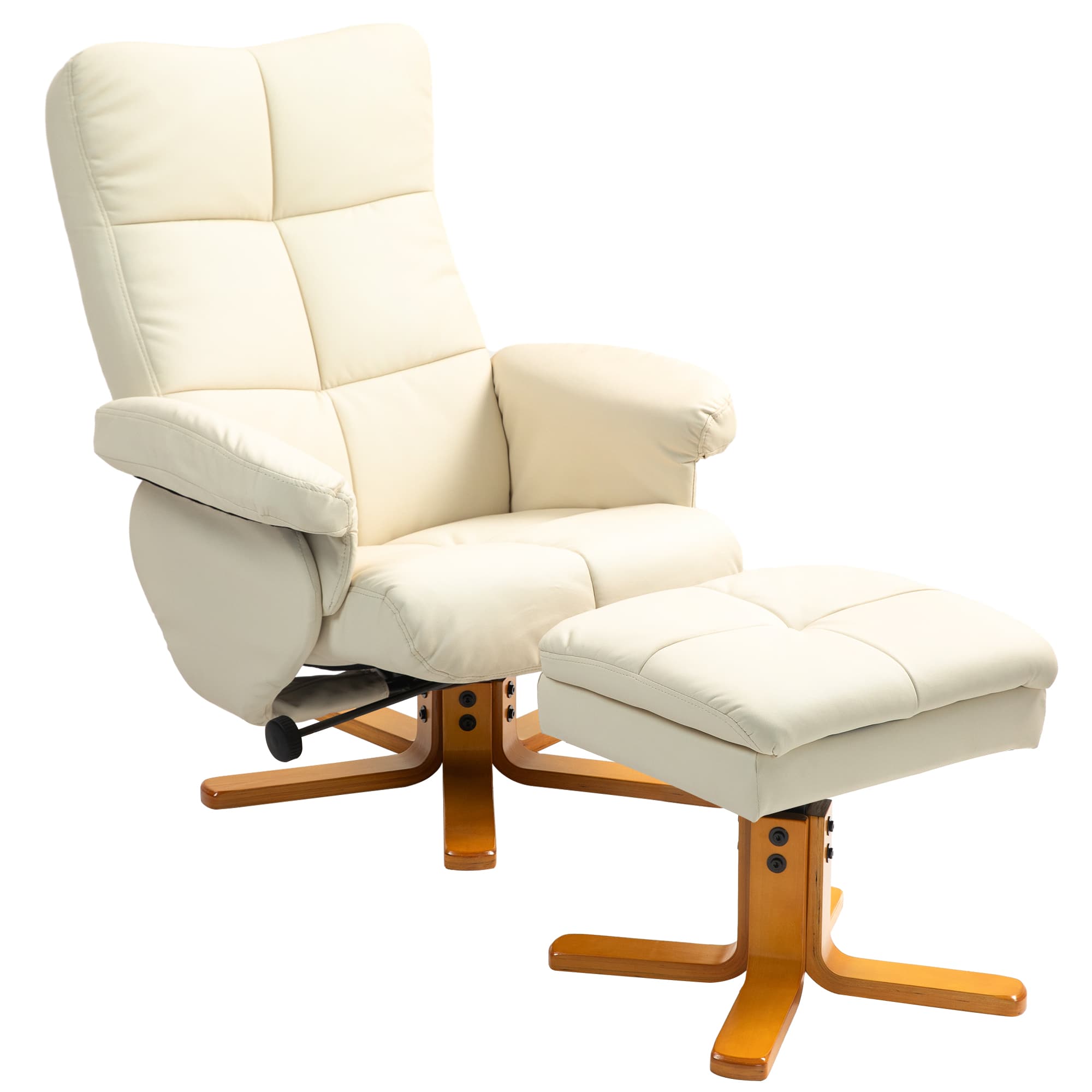 HOMCOM Fauteuil relax avec repose-pied, fauteuil de relaxation, pivotant à 360°, dossier inclinable, 80 x 86 x 99 cm, crème