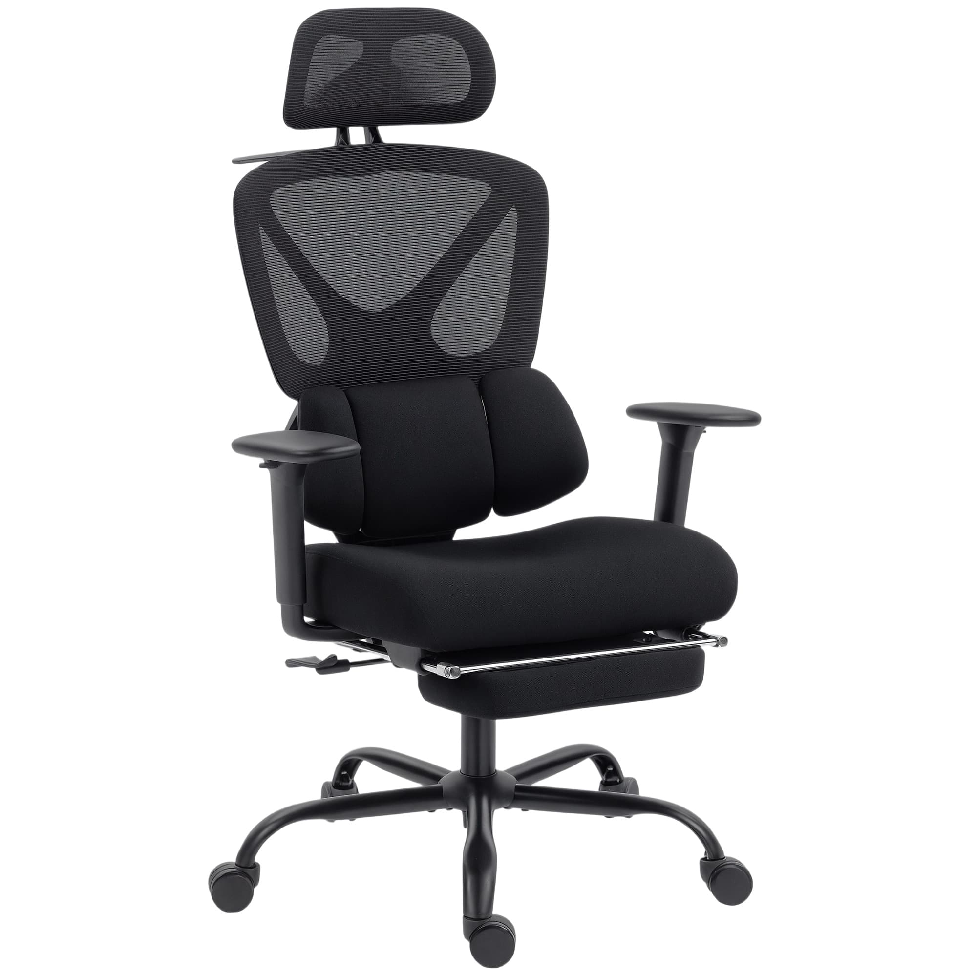 HOMCOM Chaise bureau ergonomique, fauteuil de bureau avec soutien lombaire dynamique adaptatif, 73x75x120-128cm, noir