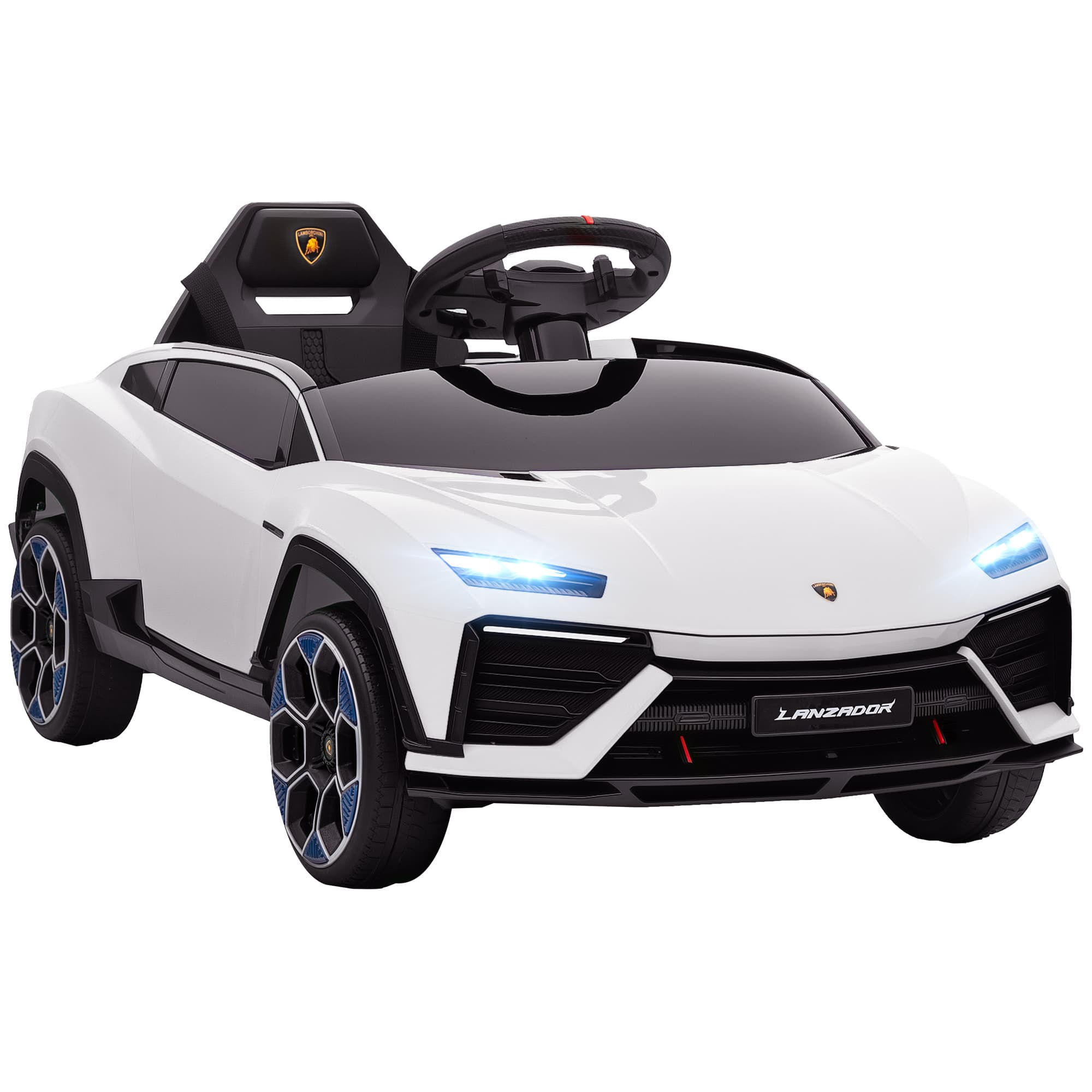 AIYAPLAY Voiture électrique enfant véhicule électrique Lamborghini 12V télécommande 2,4G et 2 moteurs vitesse max. 4 km/h blanc