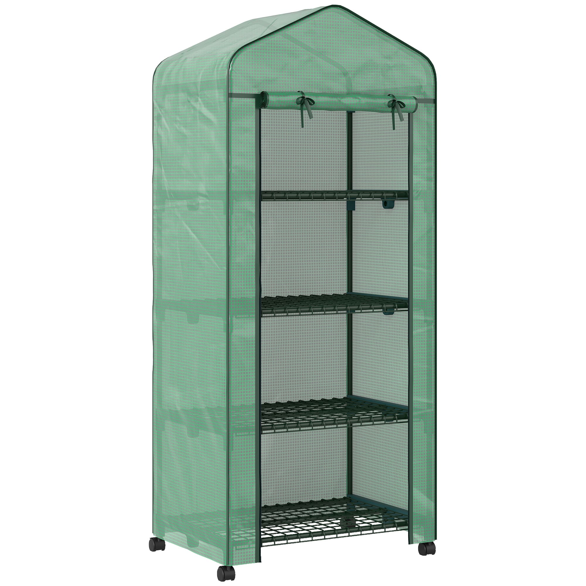 Outsunny Serre de jardin balcon étagère serre 4 niveaux 69L x 50l x 165H cm acier époxy bâche amovible PE haute densité vert