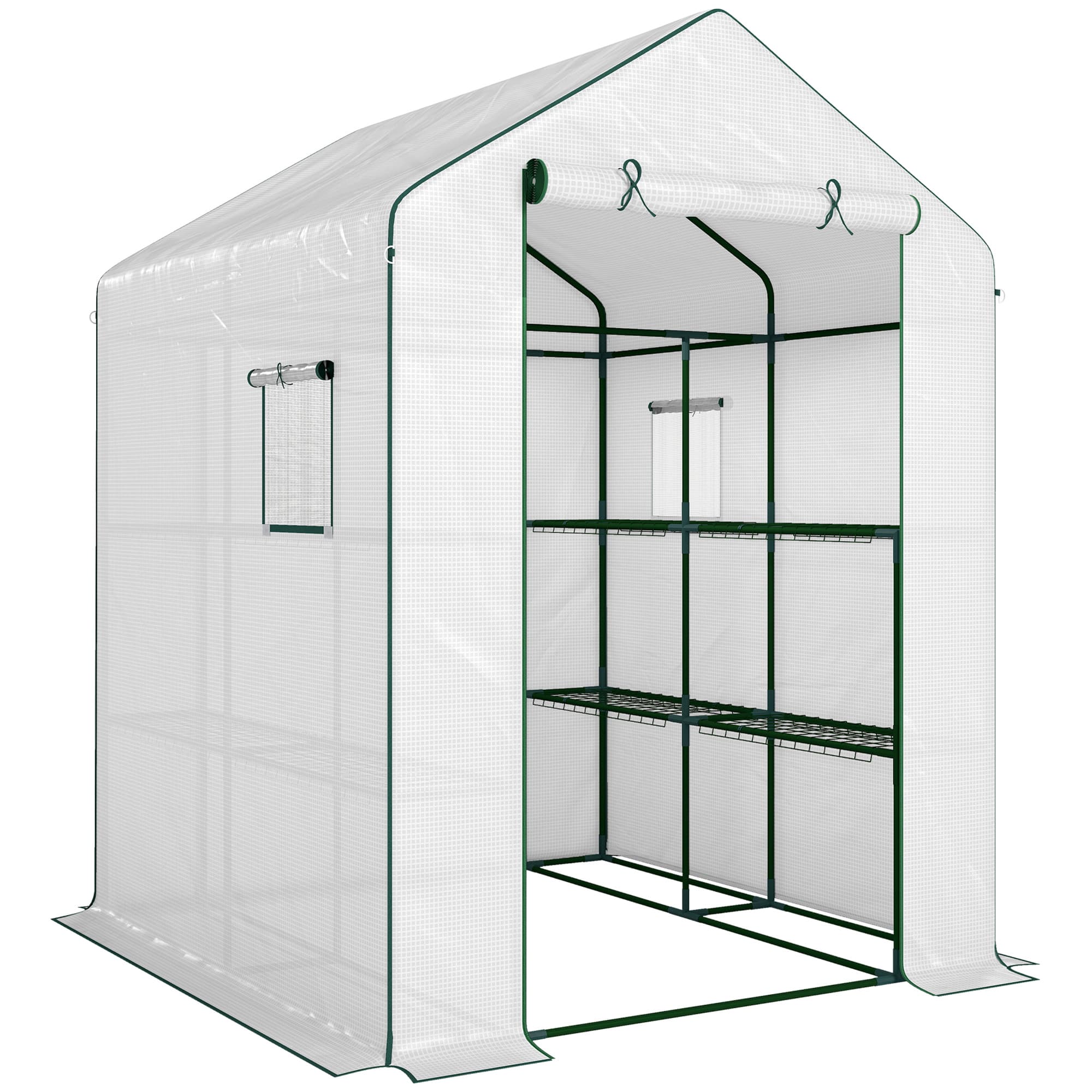 Outsunny Serre de jardin avec 1 porte 2 fenêtres étagères 3 niveaux pour Légumes Plantes Fleurs Bâche PE 140 x 143 x 190 cm blanc