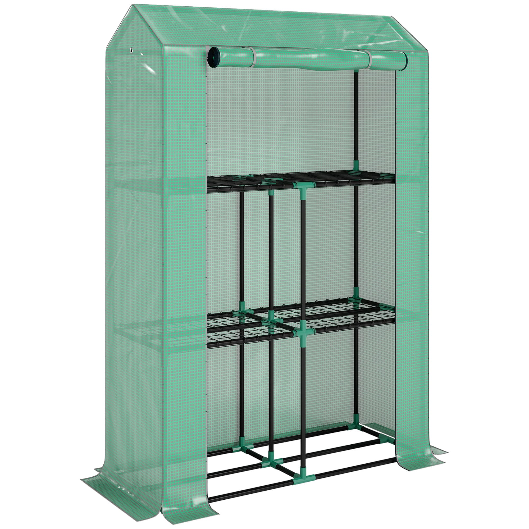 Outsunny Serre de jardin avec étagères 3 niveaux serre d'hivernage bâche renforcée en PE porte enroulable 100 x 40 x 150 cm vert