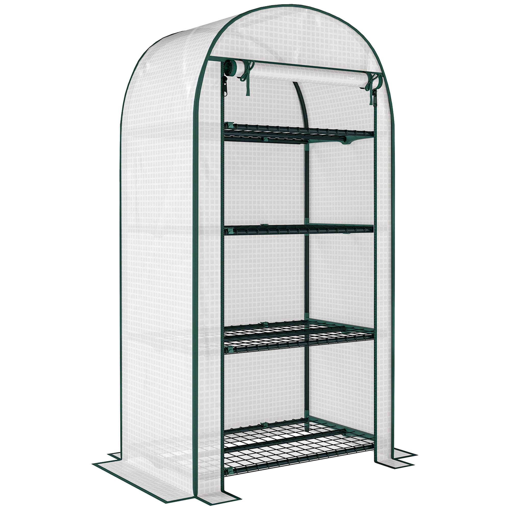 Outsunny Serre de jardin serre de balcon résistante aux UV porte enroulable 4 étagères couverture en PE 80 x 50 x 160 cm blanc
