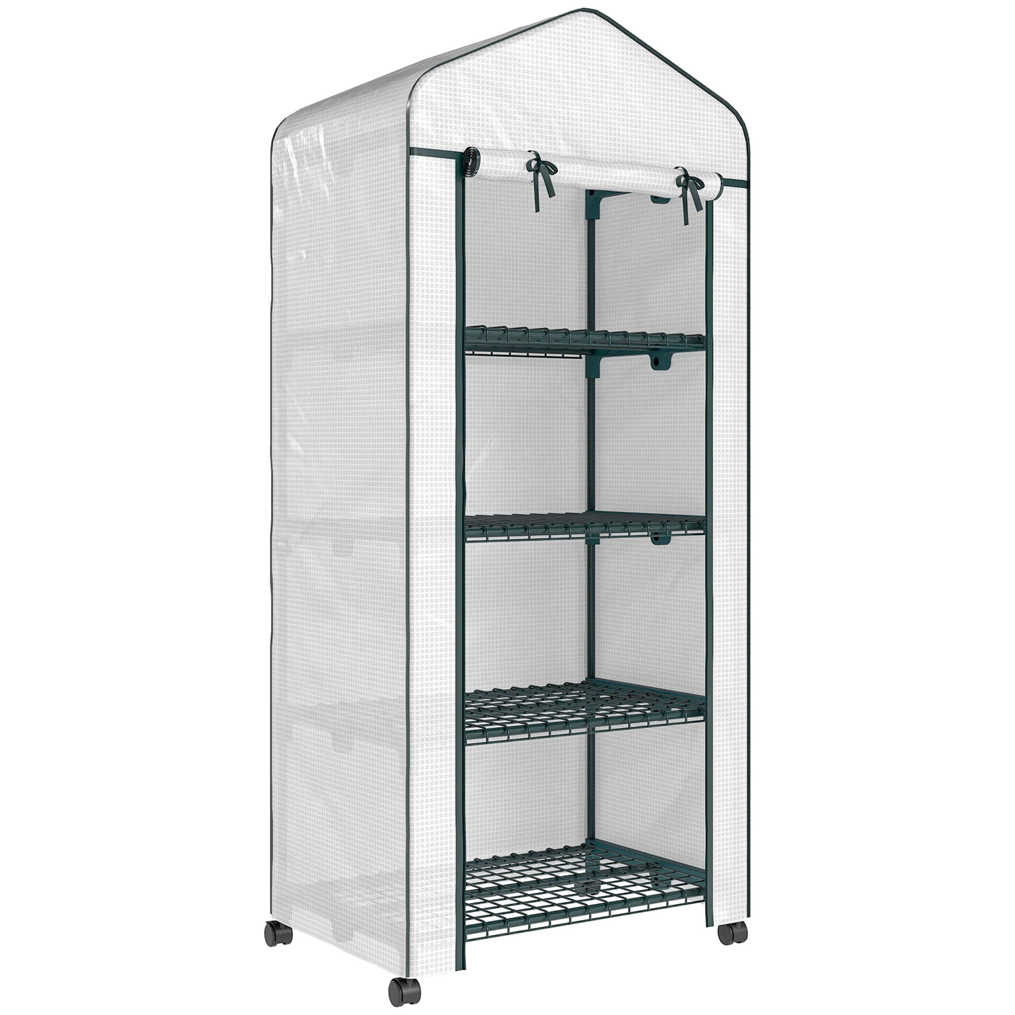 Outsunny Serre de jardin balcon étagère serre 4 niveaux 69 x 50 x 165 cm acier époxy bâche amovible PE haute densité blanc