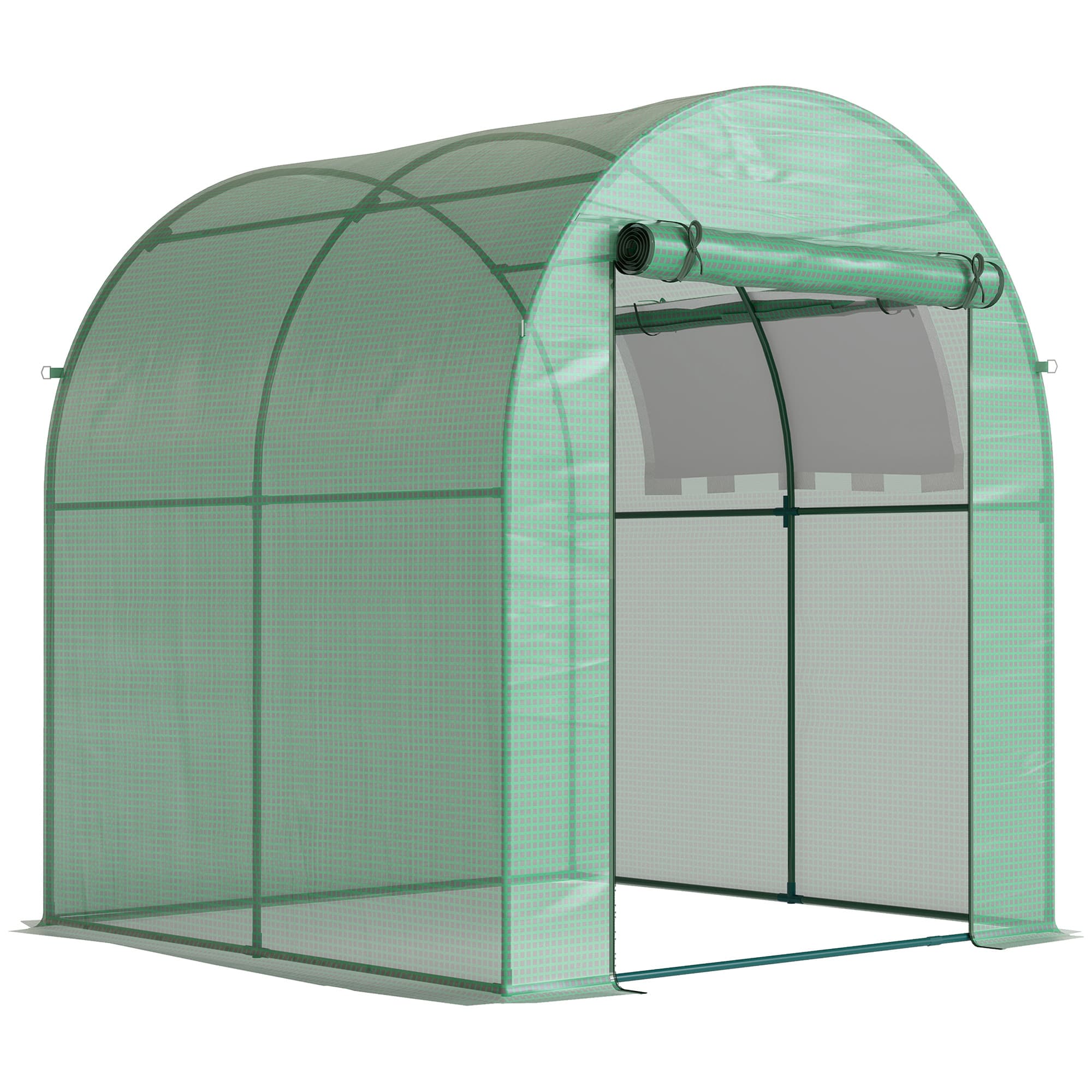 Outsunny Serre tunnel de jardin 3,24m2, serre de jardin tunnel porte et fenêtre enroulables, bâche PE, 180 x 180 x 200 cm, verte