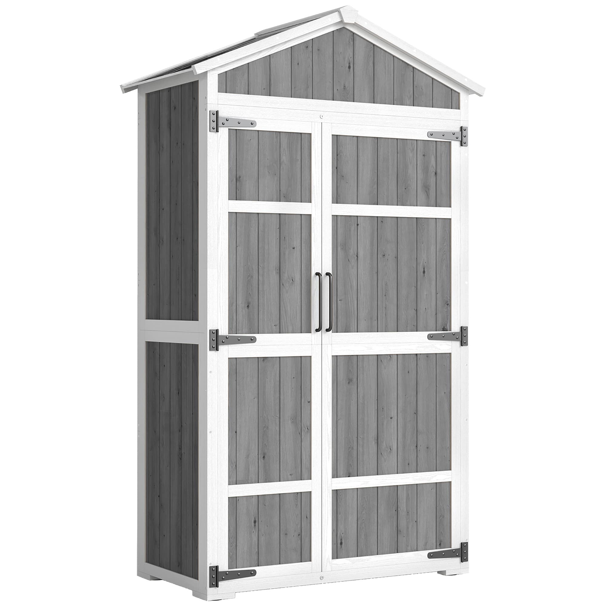 Outsunny Armoire de Jardin Abri de Jardin Étanche avec Toit en Métal Double Porte pour Outils de Jardinage 105x55x179cm Gris