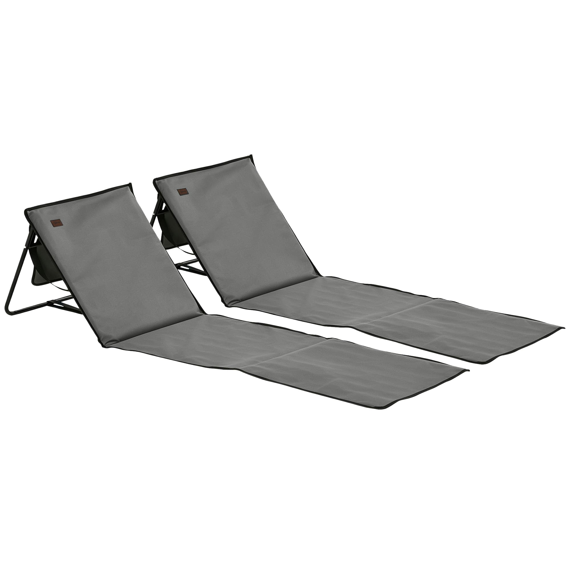 Outsunny Lot de 2 tapis de plage rembourré dossier inclinable multi-positions acier polyester gris