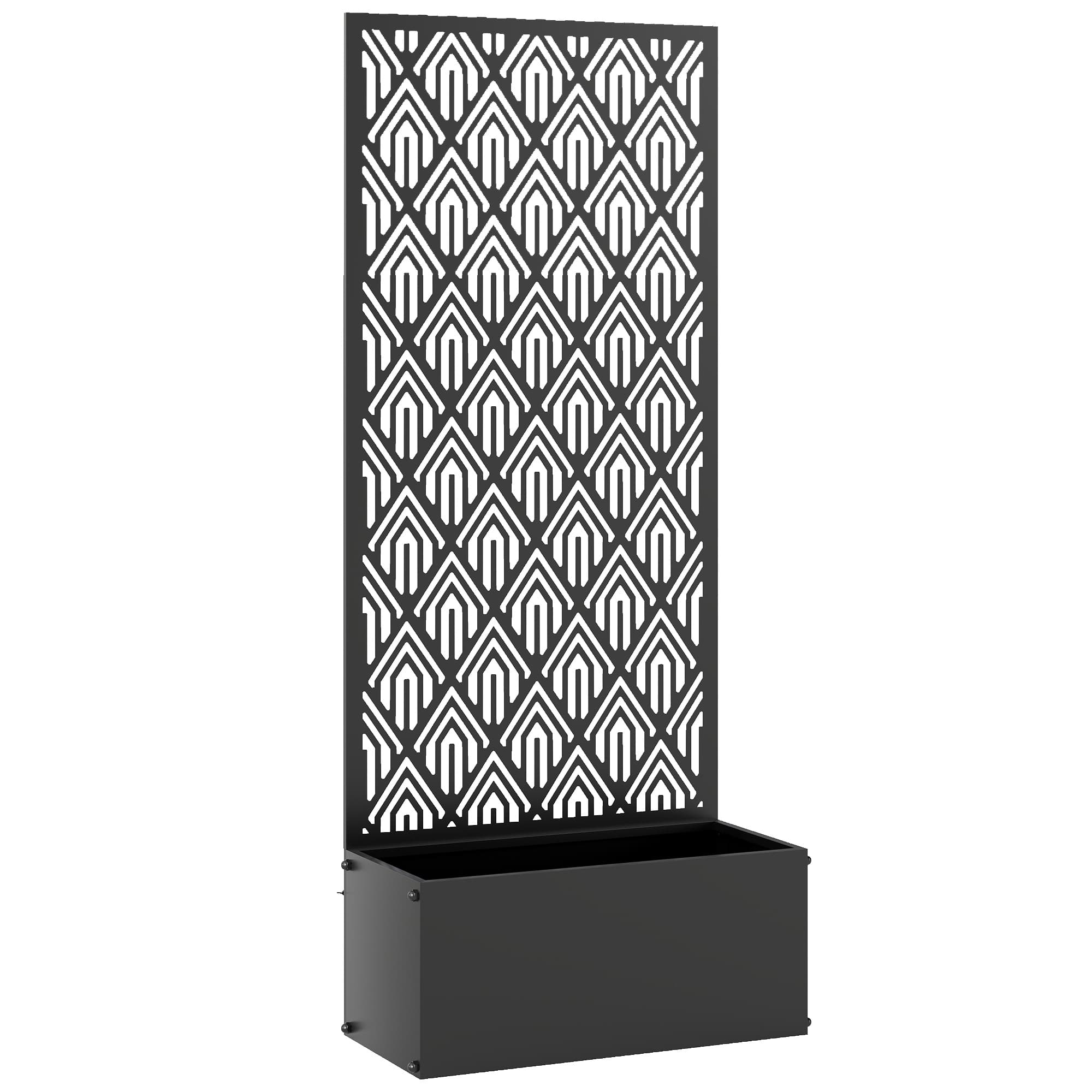 Outsunny Jardinière avec treillis, bac à fleurs, avec brise-vue, pour plantes grimpantes, métal, 45 x 21,5 x 110 cm, noir