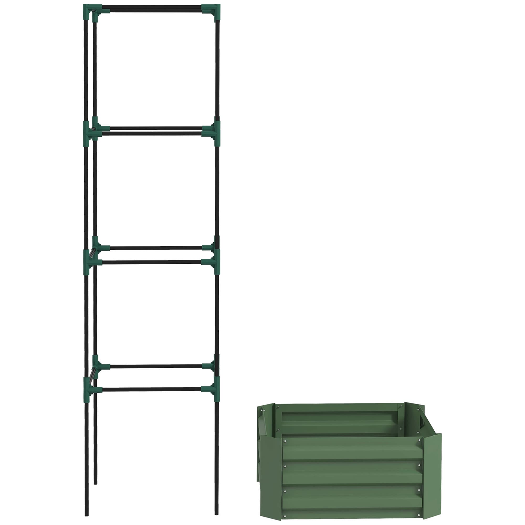 Outsunny Jardinière avec treillis ajustable, bac à fleurs avec cage à tomates acier galvanisé 61 x 61 x 187 cm vert