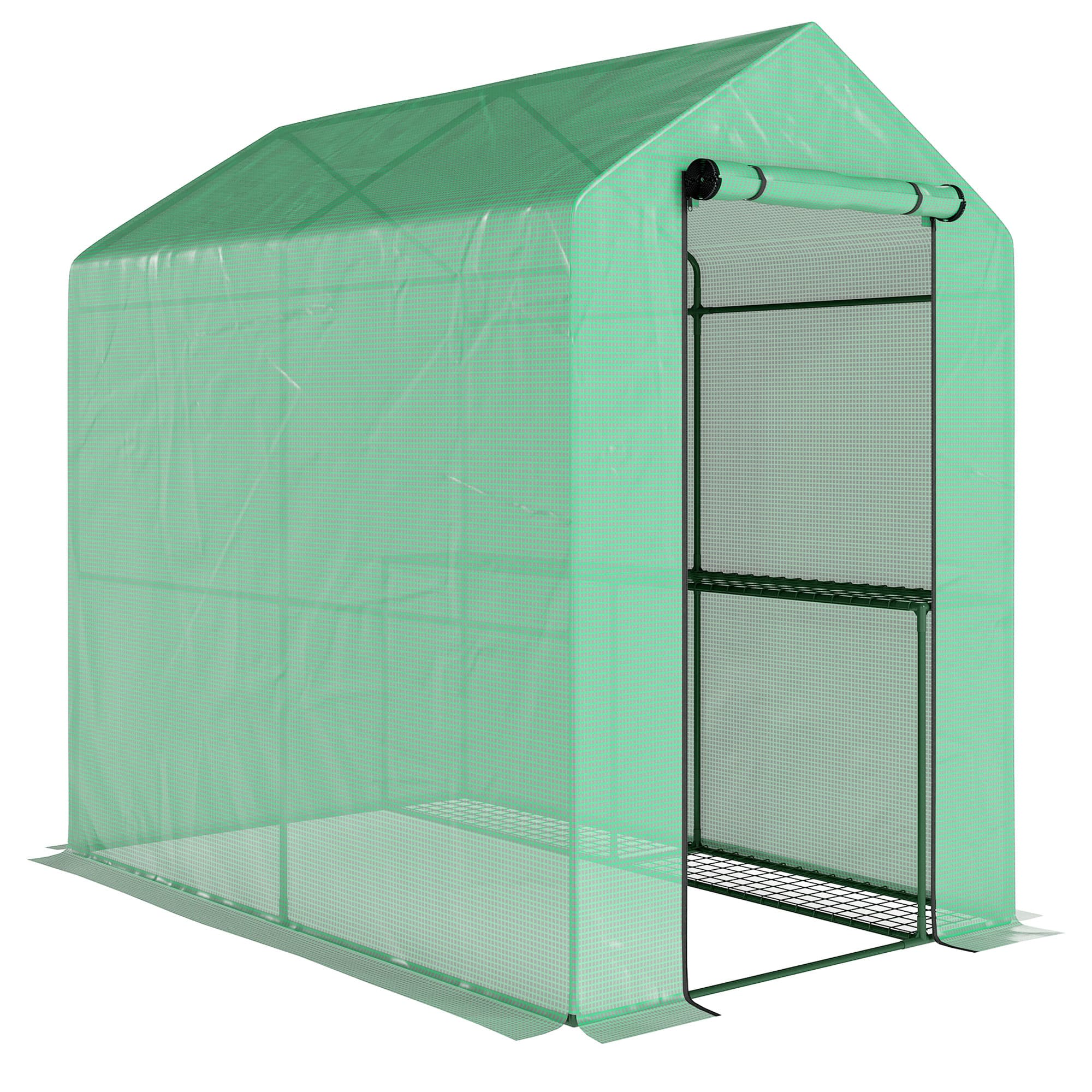 Outsunny Serre de jardin PE étagère 2 niveaux, serre de balcon, bâche renforcée 140 g/m2, châssis en acier, 186x120x190cm, vert