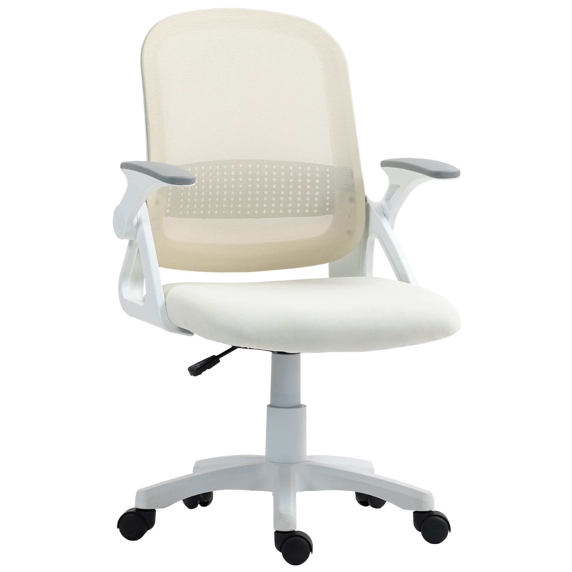 HOMCOM Chaise bureau ergonomique, fauteuil de bureau en maille avec accoudoirs relevables, hauteur réglable, blanc