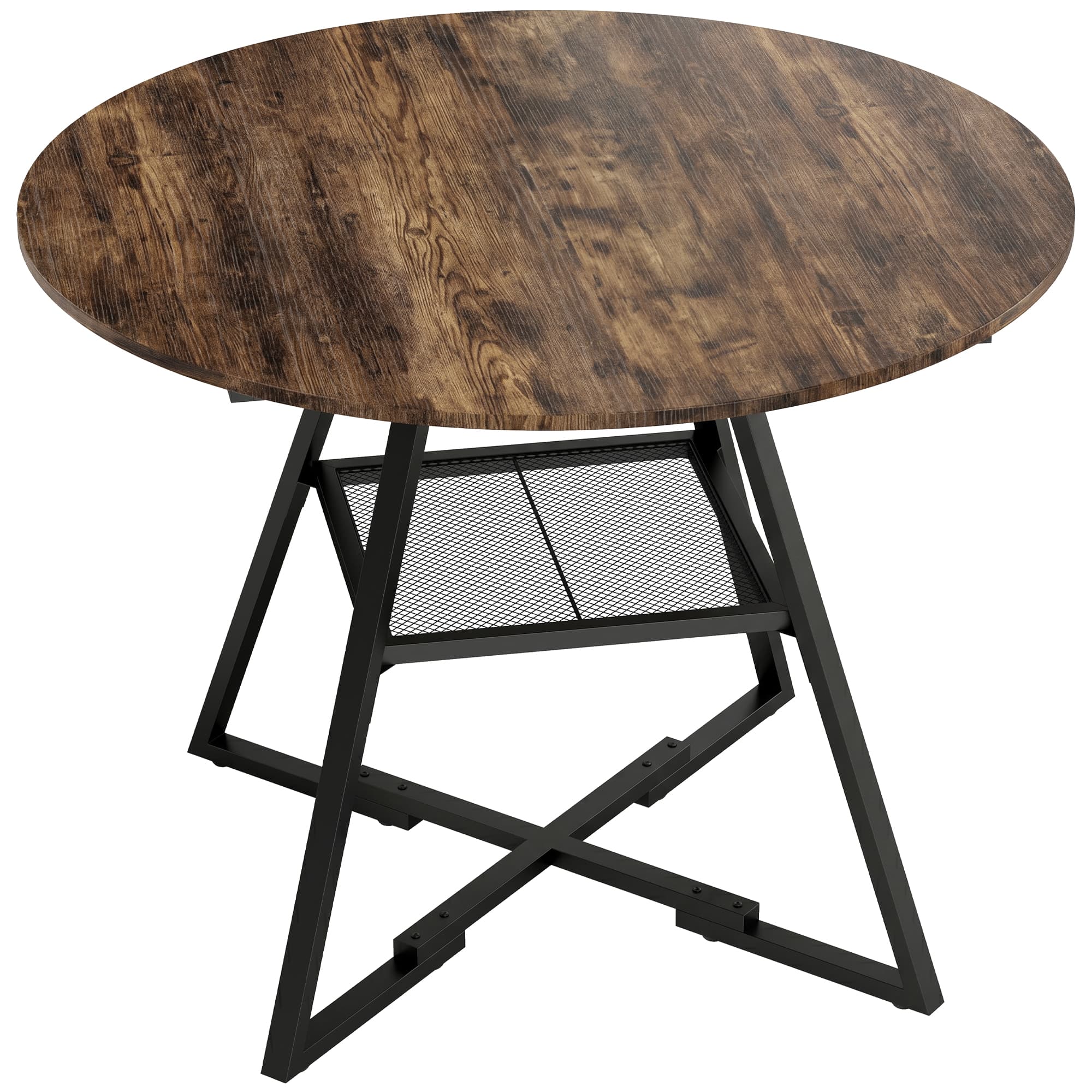 HOMCOM Table à manger ronde pour 4 personnes, Ø 100 x 76 cm, table de cuisine avec large plateau et étagère, brun rustique