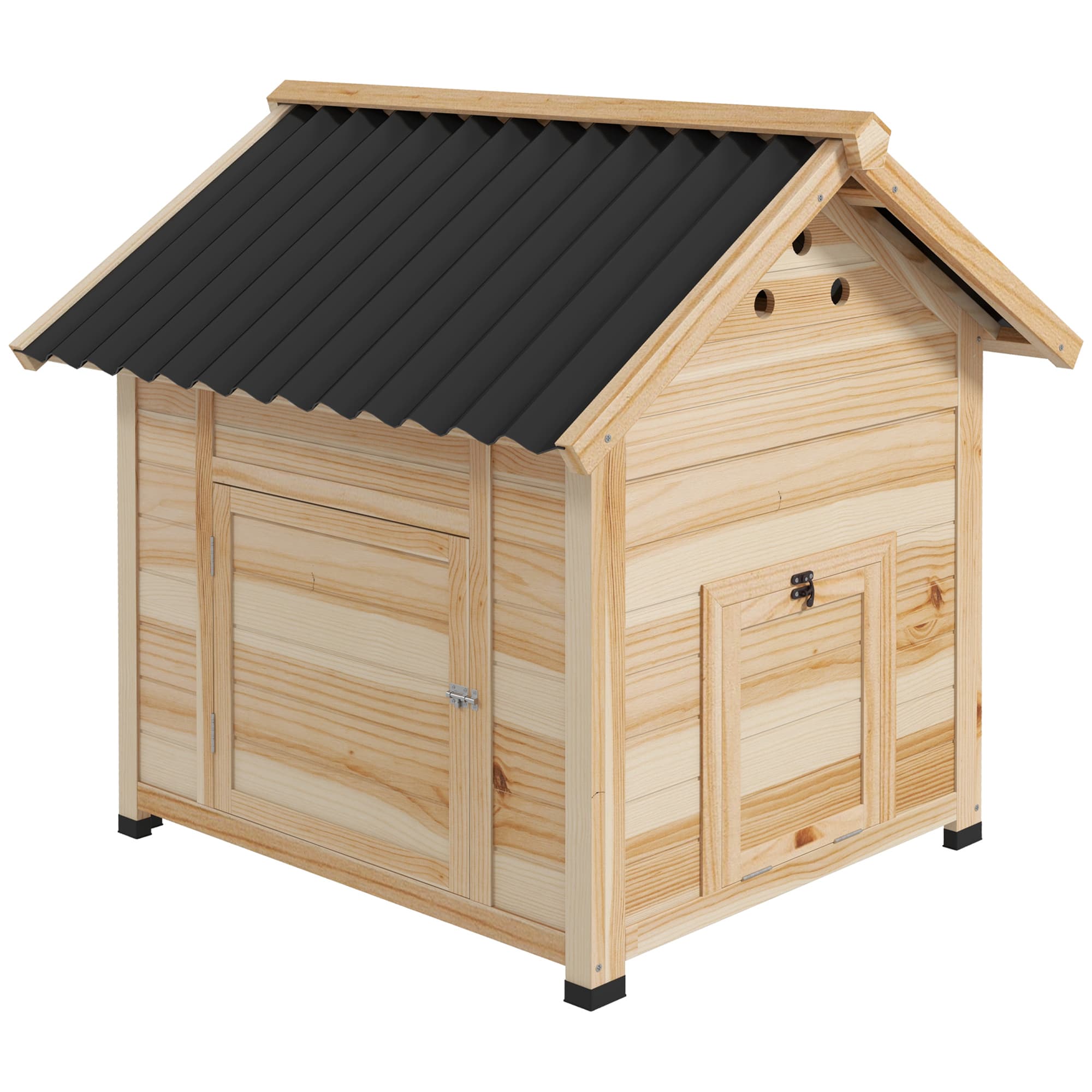 PawHut Poulailler en bois pour canards abri pour canards toit ouvrant double porte 78 x 90 x 92 cm effet bois naturel