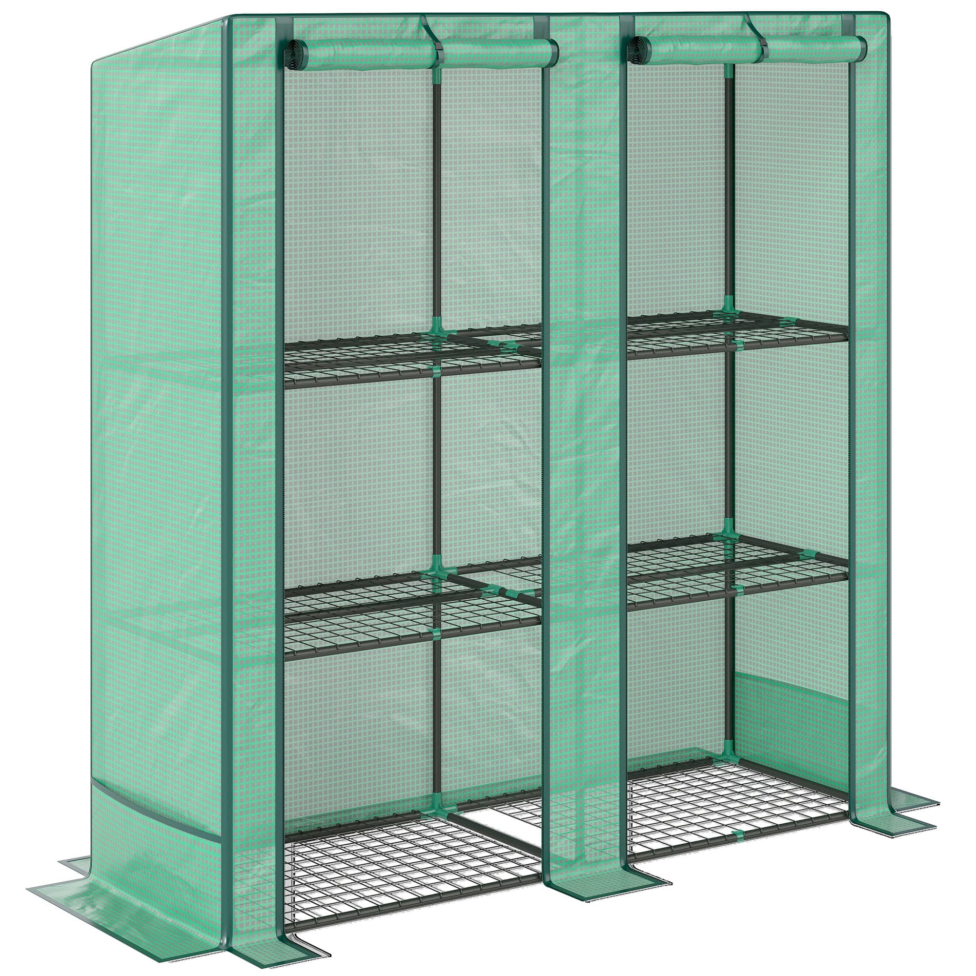 Outsunny Serre de jardin avec étagères métalliques à 3 niveaux serre de balcon couverture PE toit incliné 144 x 48 x 152 cm vert