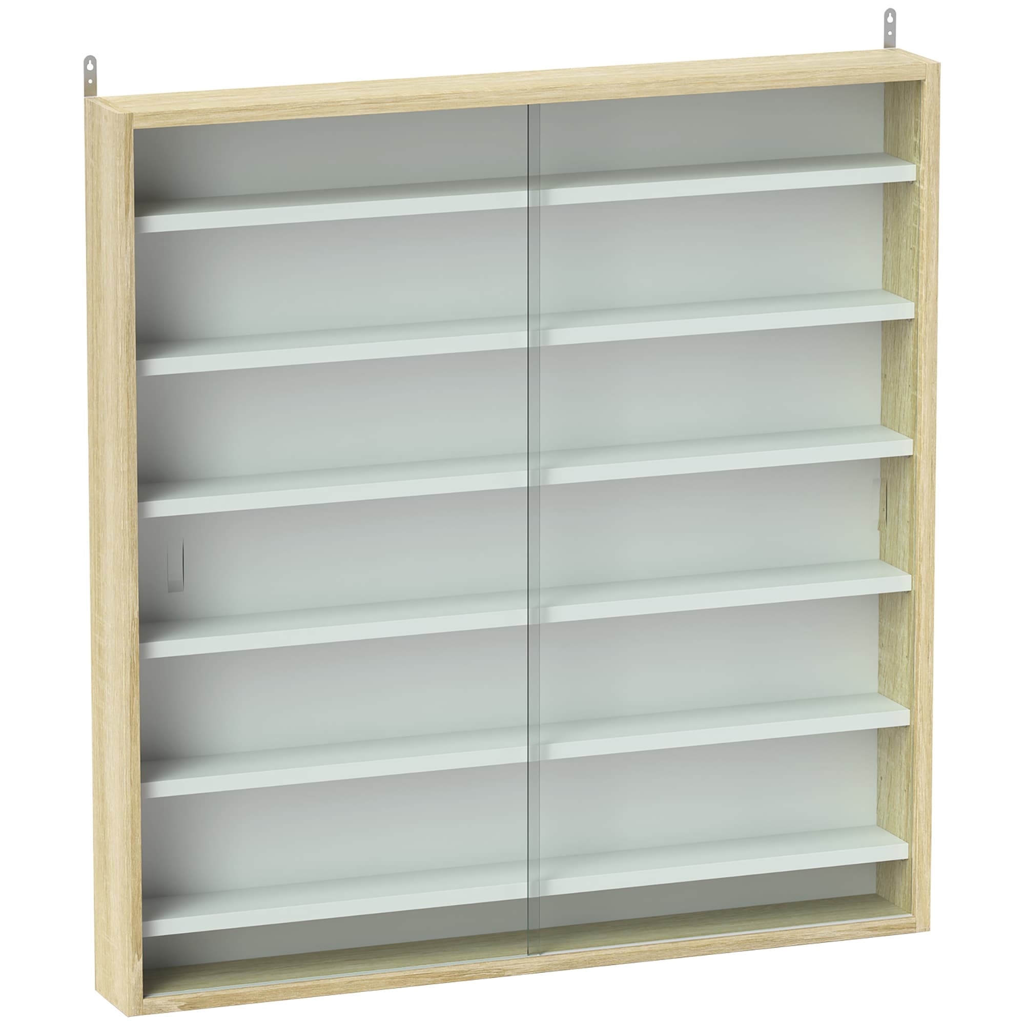 HOMCOM Vitrine pour collection vitrine murale 80 x 9,5 x 83 cm 6 étagères réglables en hauteur 2 portes coulissantes en verre