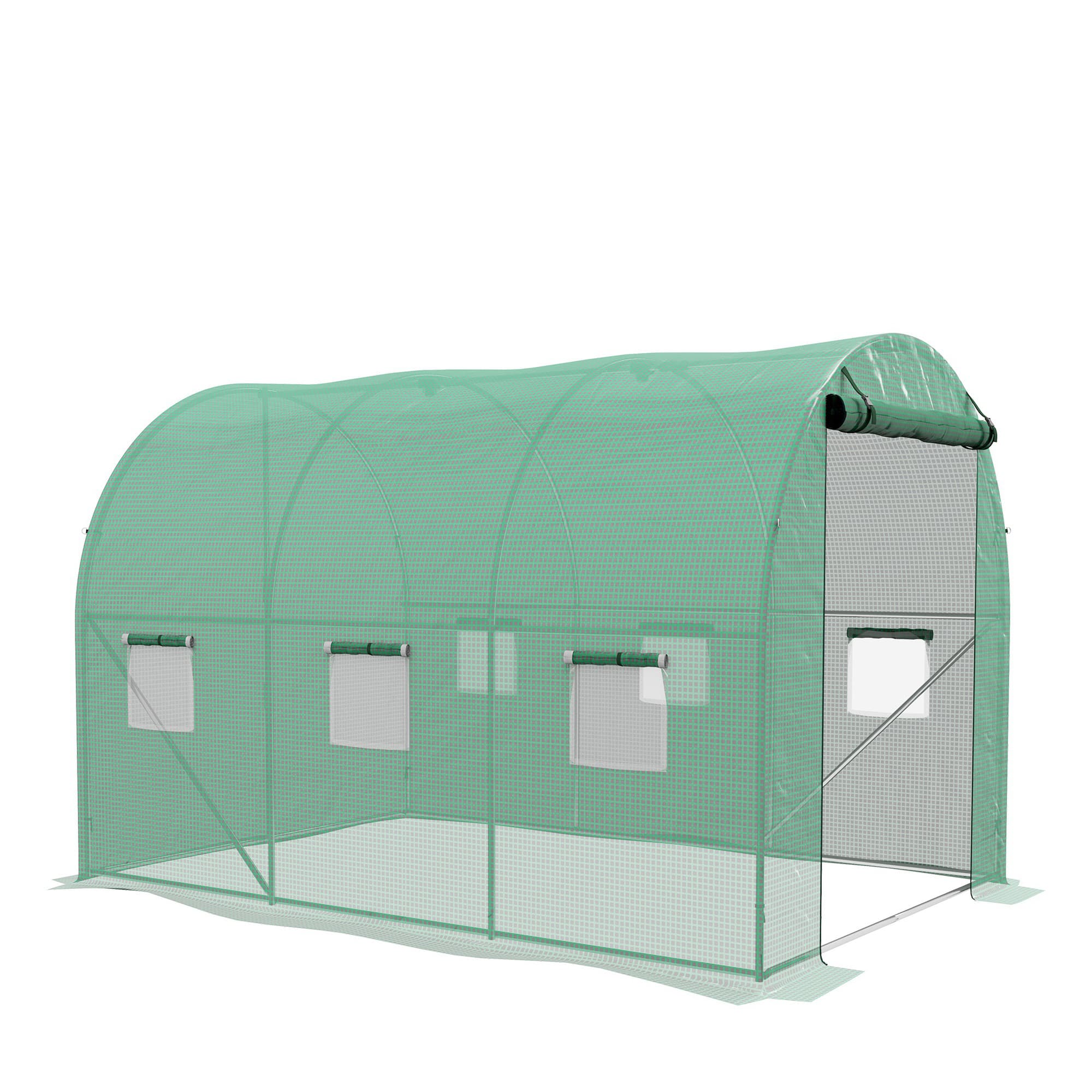 Outsunny Serre de Jardin Tunnel 6 m2 avec système d'arrosage intégré, 3L x 2l m 6 fenêtres Porte enroulable Vert