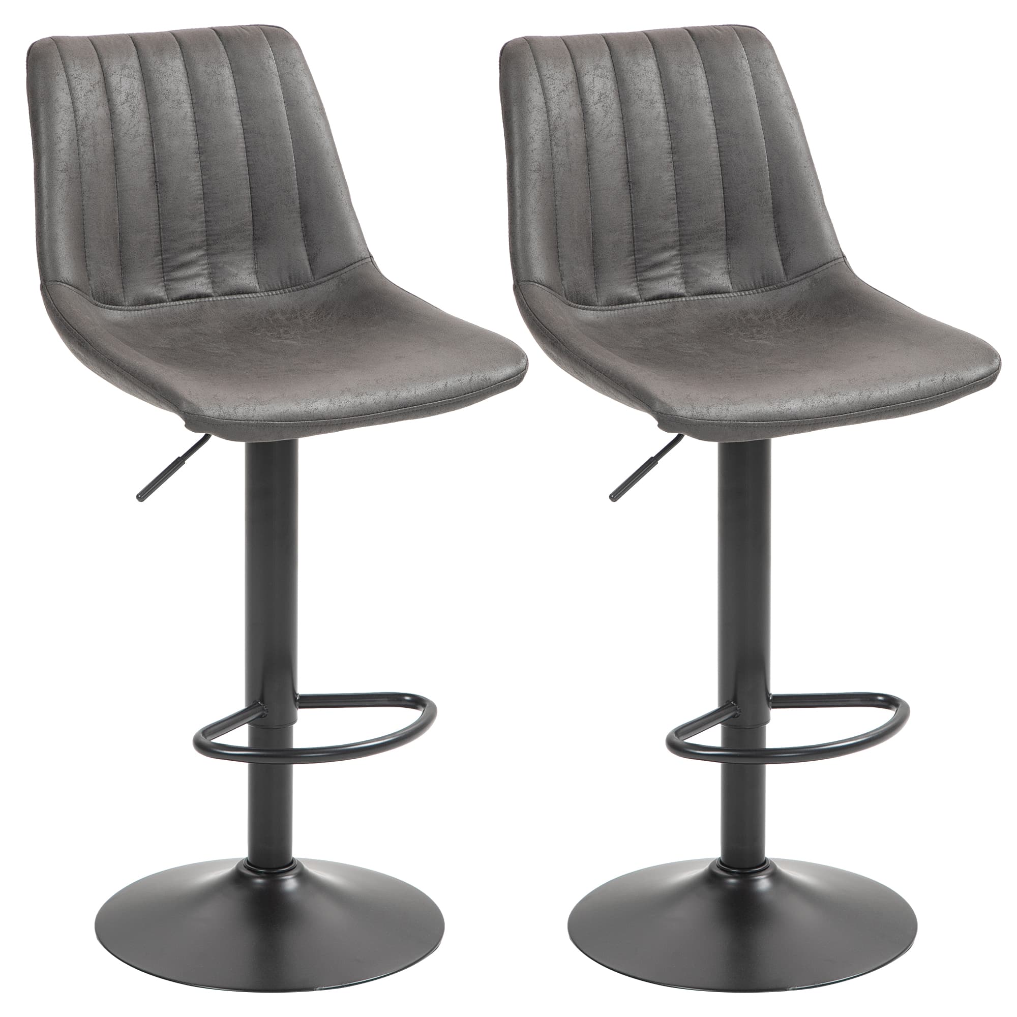 HOMCOM Lot de 2 Tabourets de Bar Industriels, Tabourets de Cuisine avec Dossier, Repose-pieds et Hauteur Réglable Gris