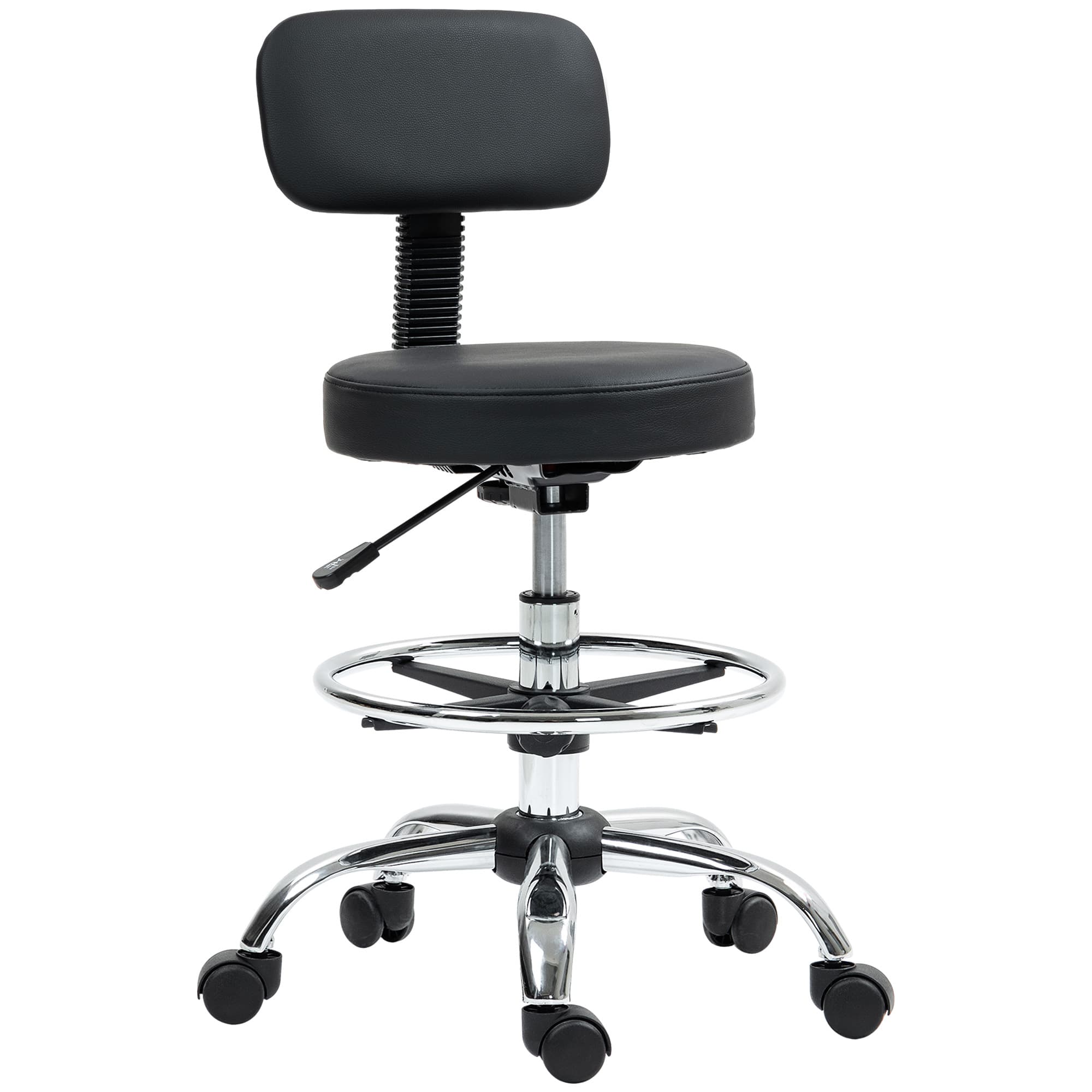 HOMCOM Chaise de bureau, chaise de dessin, repose-pieds réglable, hauteur réglable, pivotante 360°, 52x52x92cm, noir
