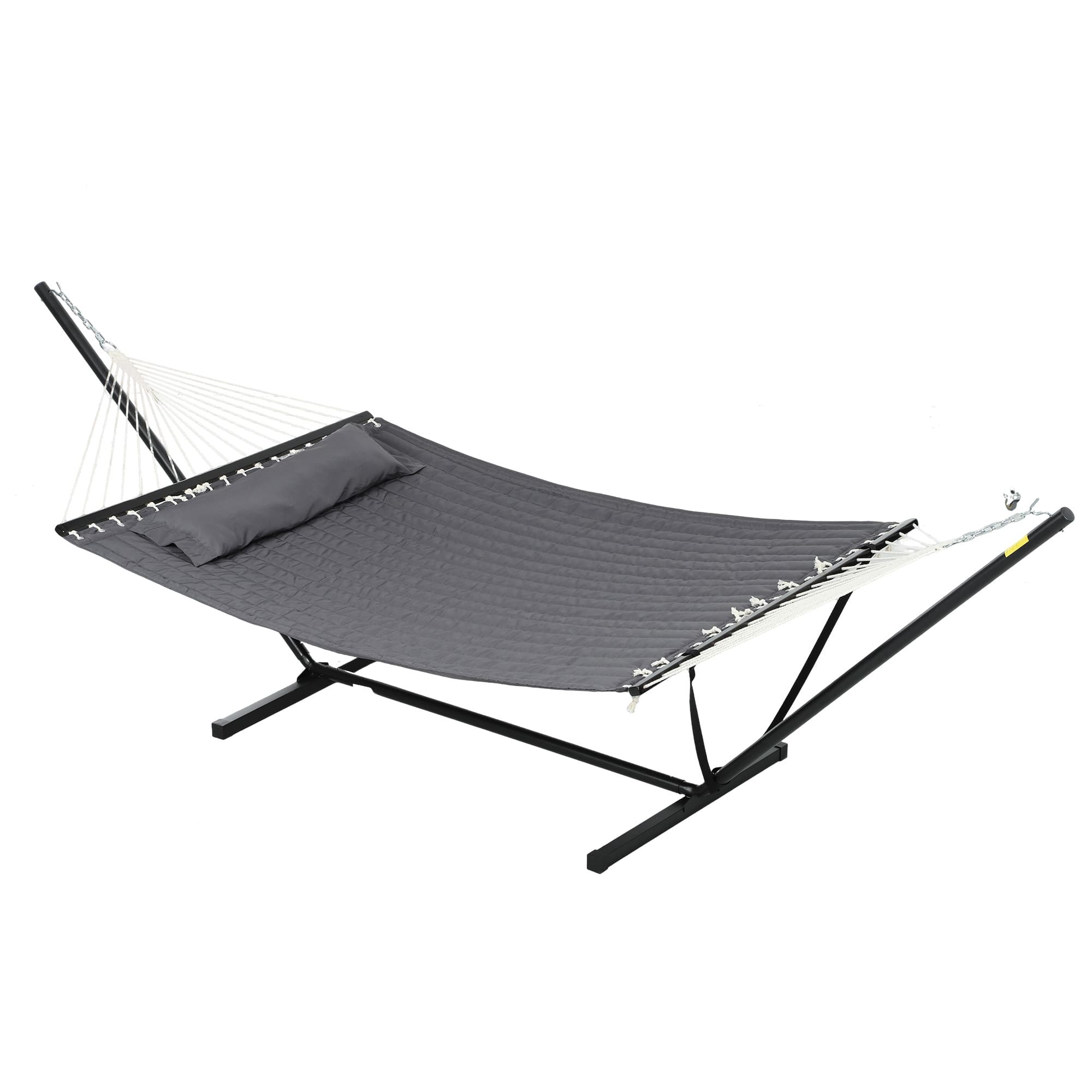 Outsunny Hamac sur pied, hamac avec support en bois, oreiller, barres d'écartement, 368 x 140 x 110 cm, gris foncé