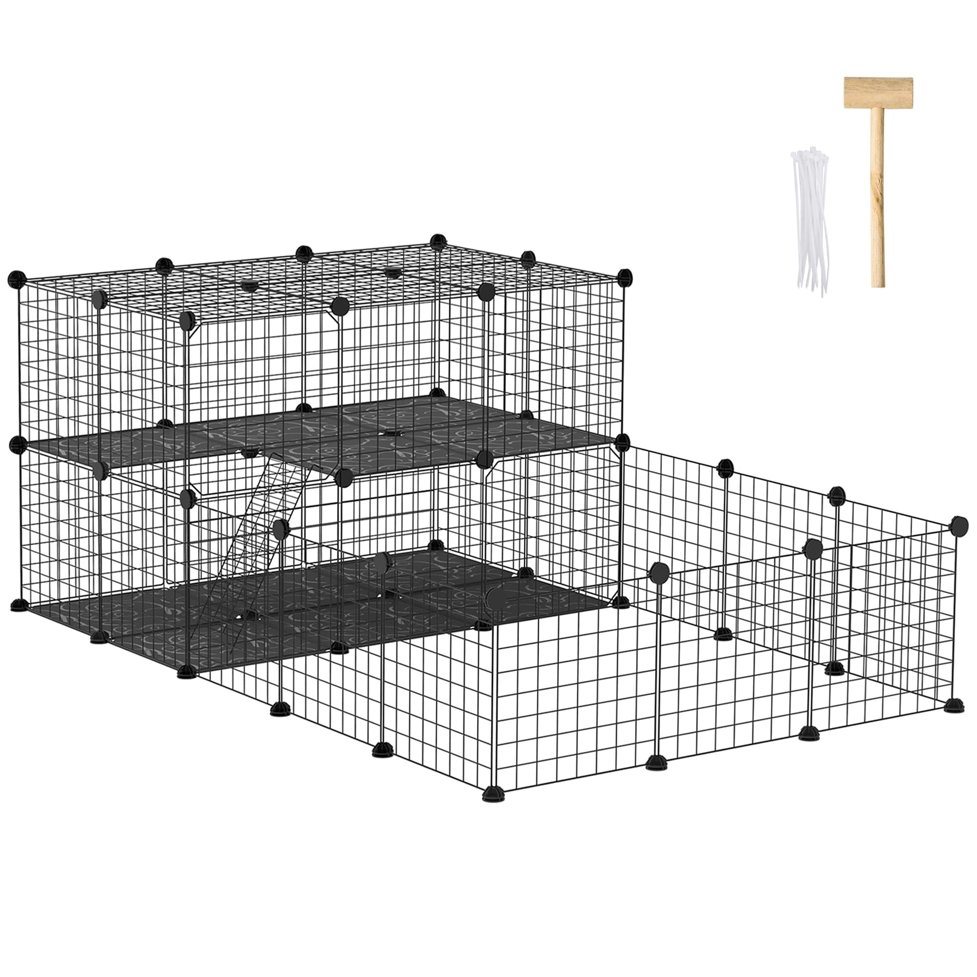 PawHut Enclos en fil de fer pour animaux de compagnie parc pour chiot clôture pour animaux domestiques modulable DIY 47 panneaux noir